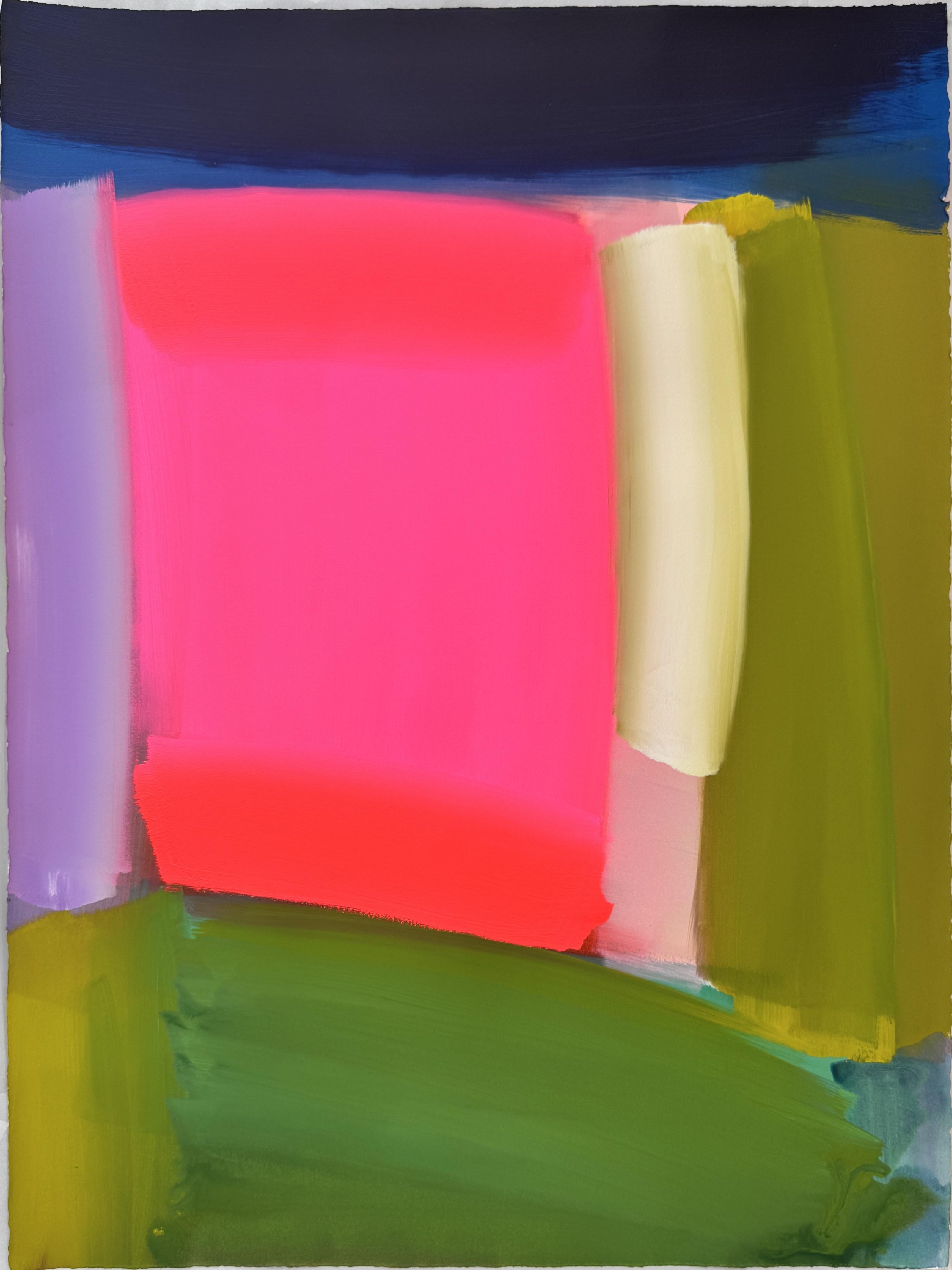 Pink Neon (After Japan), 2025 by Ptolemy Mann. 56 x 76 cm. Liquid watercolor pigment, radiant watercolor and acrylic gouache on paper. A luminous abstract painting inspired by travel and atmosphere.

Pink Neon (After Japan) is an original abstract