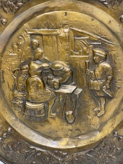 Pub Scene Handcrafted Large Plate Sign Wall Decoration Antique, German, 1890s