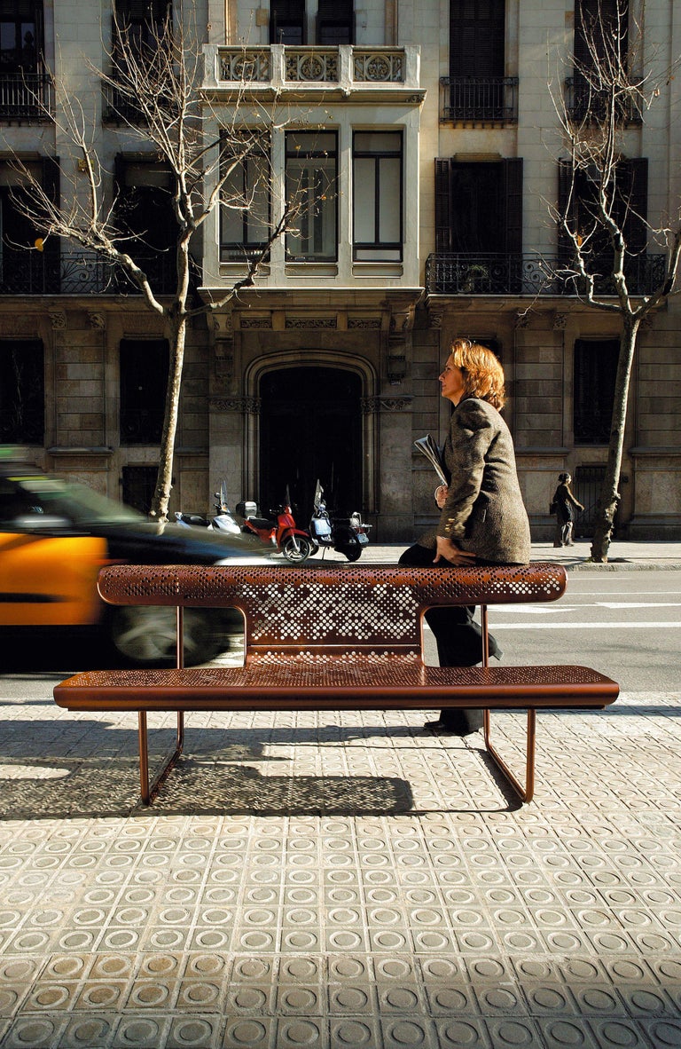 Public bench in perforated steel designed by Alfredo Häberli For Sale 1