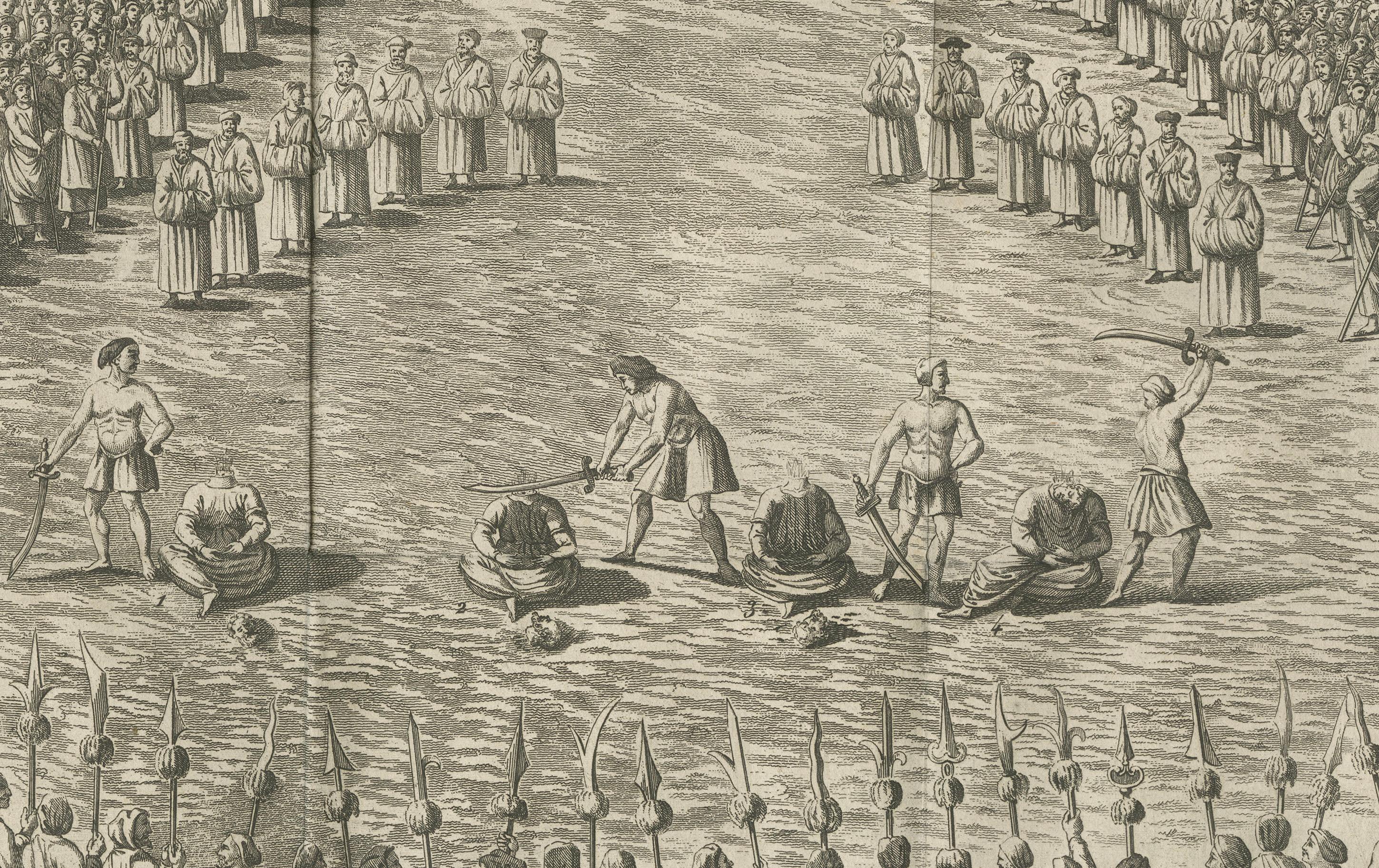 XVIIIe siècle Scène d'exécution publique au Tonkin (nord du Vietnam) - Gravure ancienne, 1787 en vente