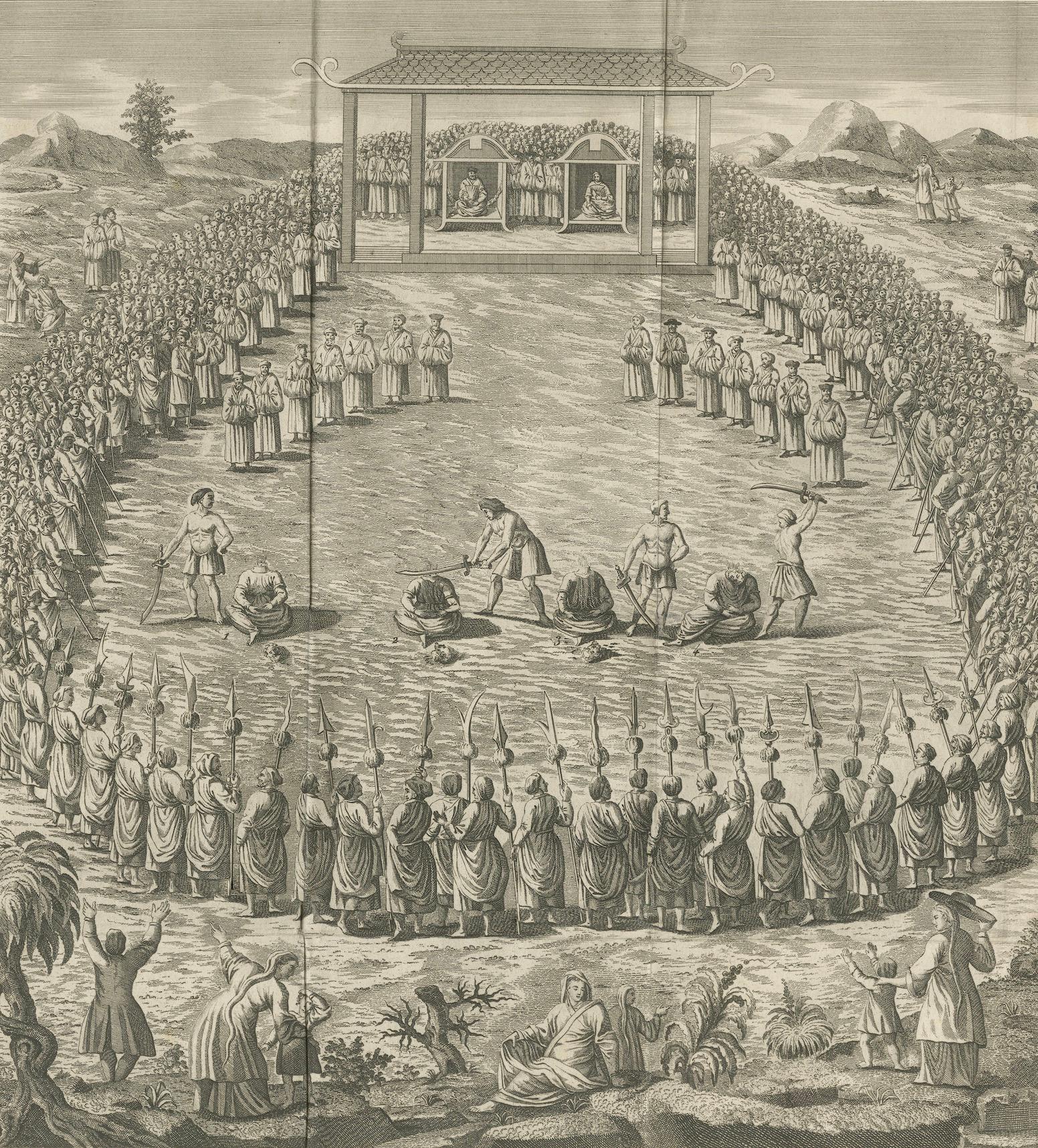 Papier Scène d'exécution publique au Tonkin (nord du Vietnam) - Gravure ancienne, 1787 en vente