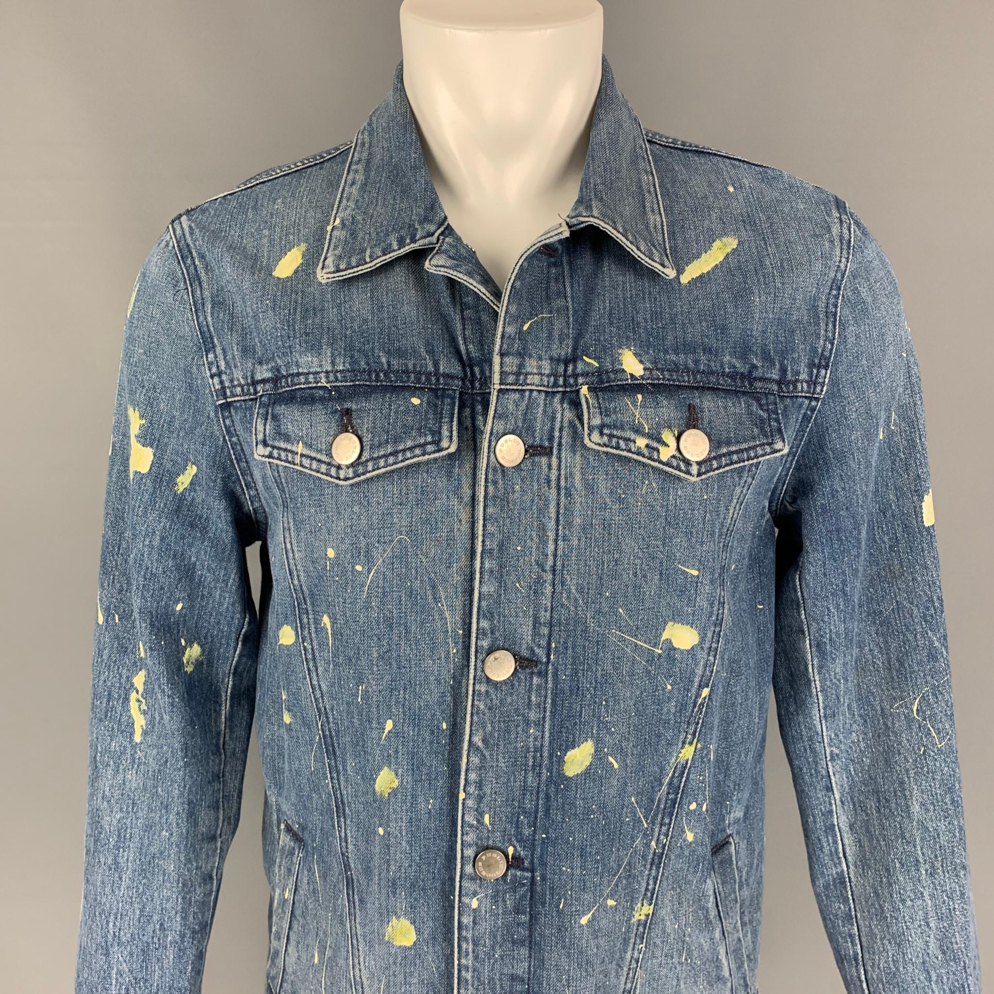 PUBLIC SCHOOL jacket comes in a blue & yellow cotton with paint splatter details featuring a back 