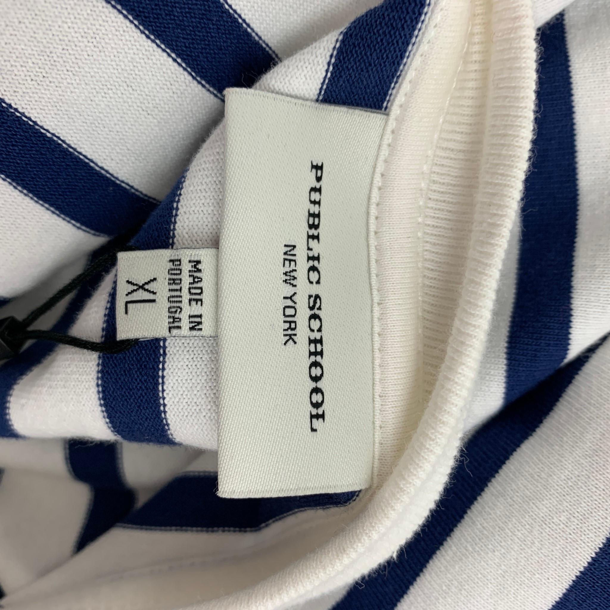 PUBLIC SCHOOL Size XL White Blue Stripe Cotton Polyester Crew-Neck T-shirt 1