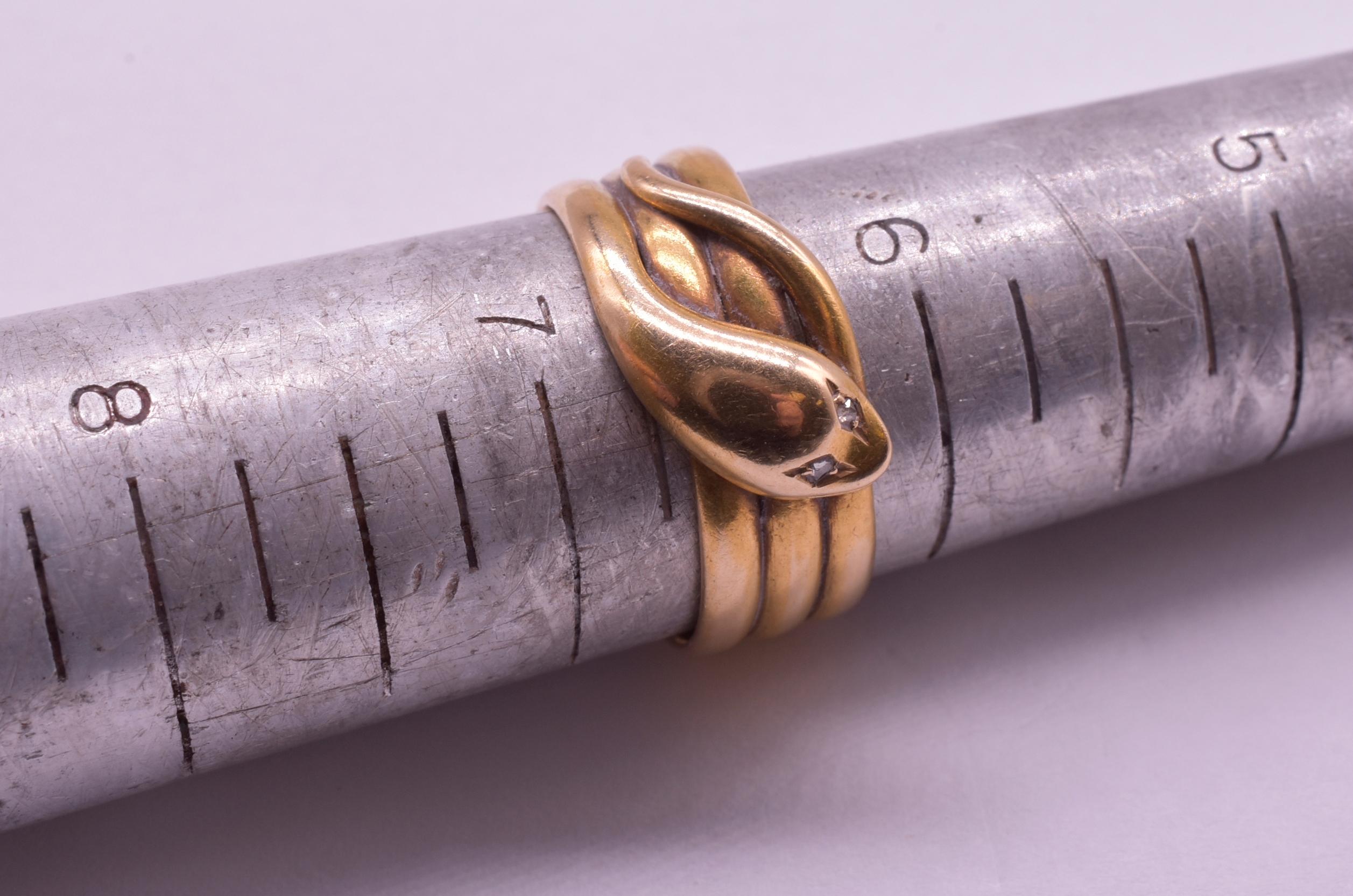 18K Triple Layered Snake Ring with Diamond Eyes, Hallmarked London, 1904 2