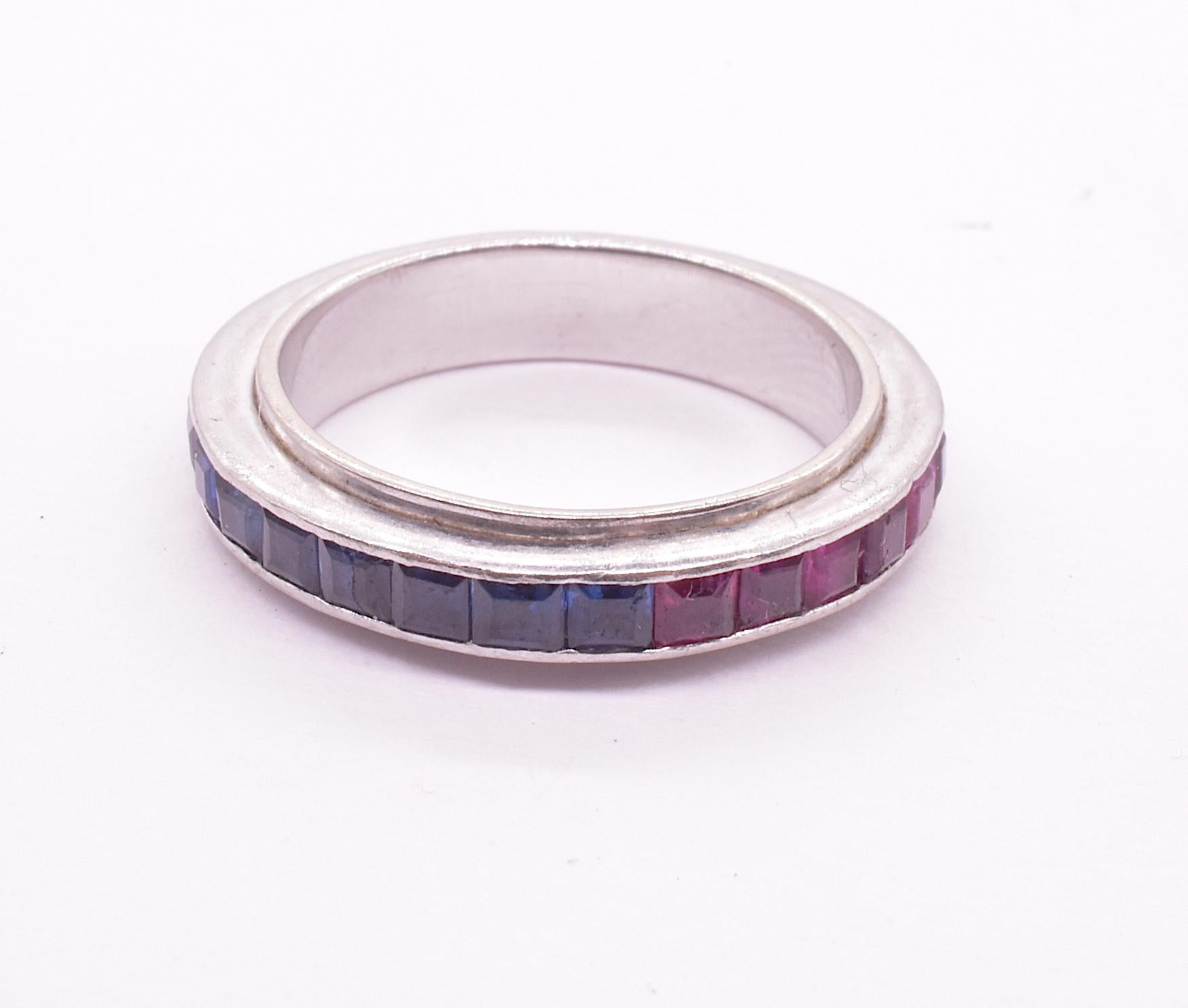 PUBLISH Art Deco Day and Night Sapphire and Ruby Platinum Eternity Band  5