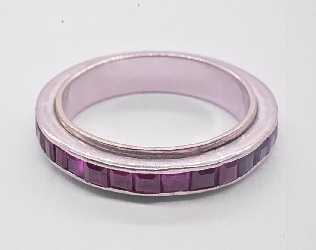 PUBLISH Art Deco Day and Night Sapphire and Ruby Platinum Eternity Band  11