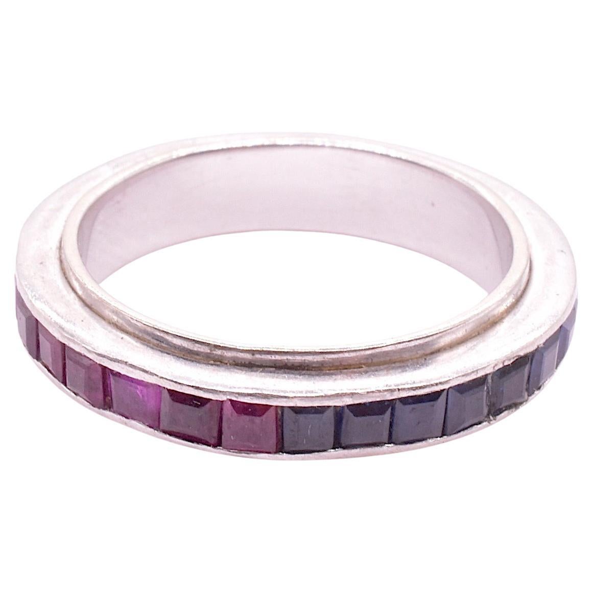 PUBLISH Art Deco Day and Night Sapphire and Ruby Platinum Eternity Band 