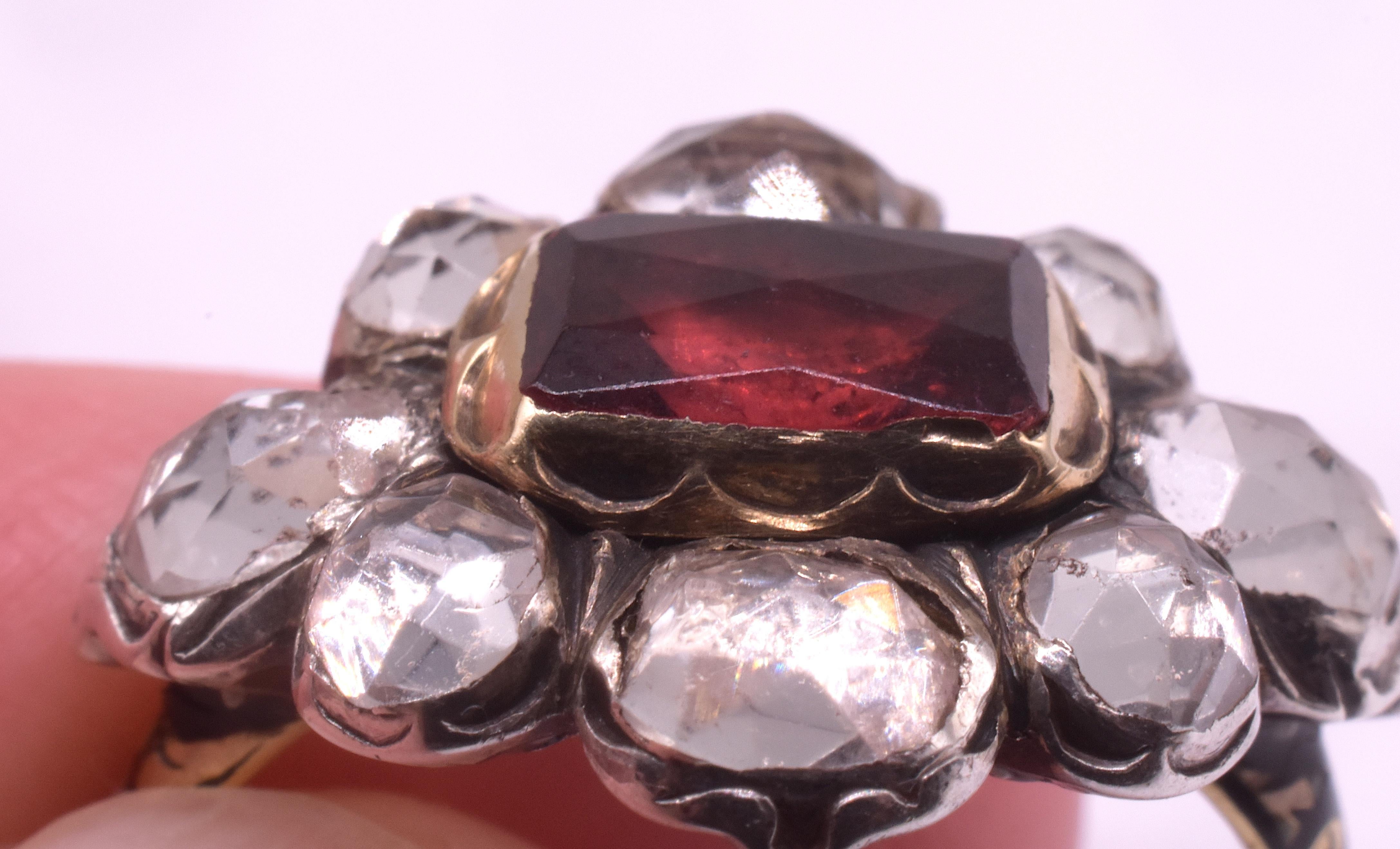 C1680 Stuart Period Paste Cluster Ring with Center Almandine Garnet For Sale 10