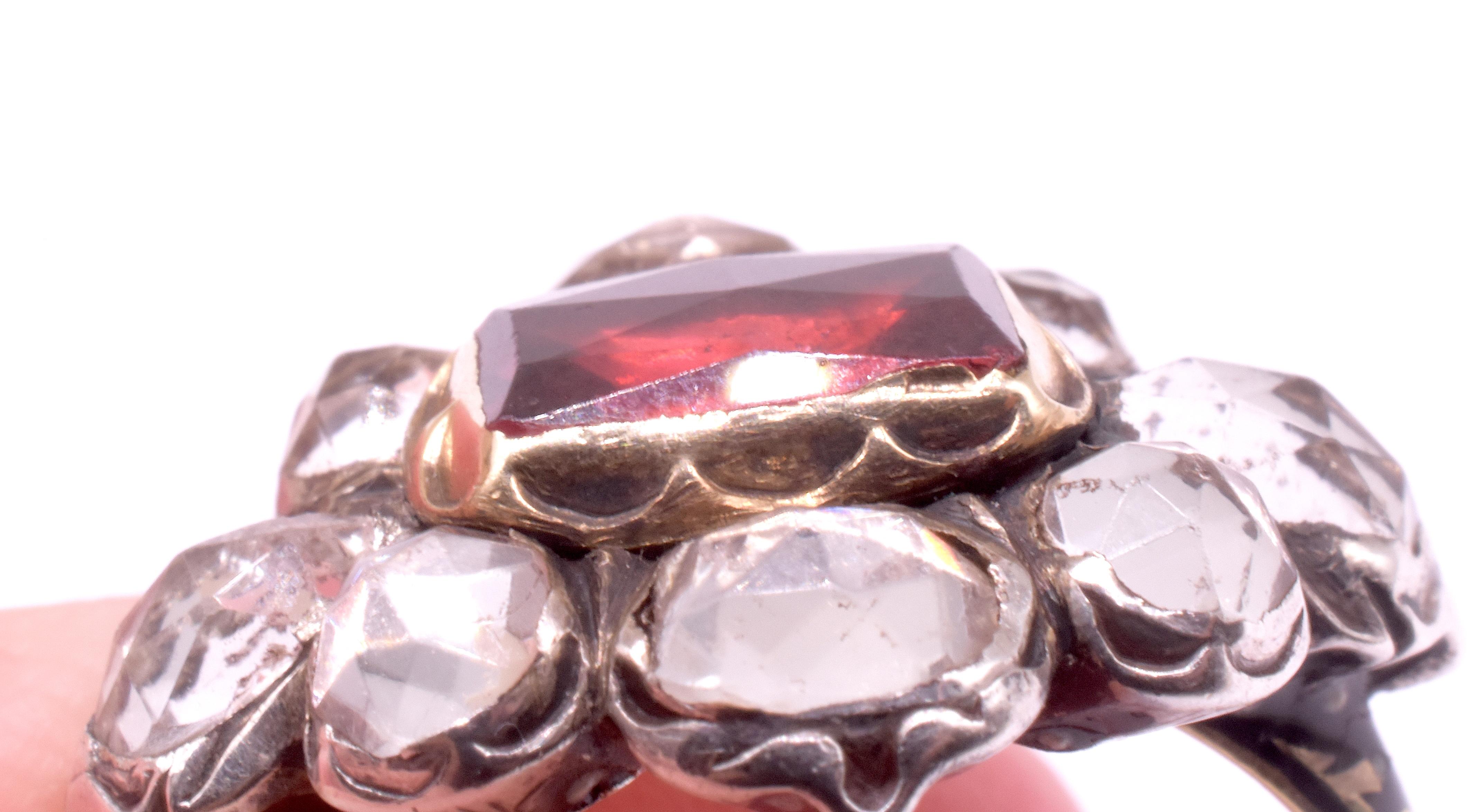 C1680 Stuart Period Paste Cluster Ring with Center Almandine Garnet For Sale 11