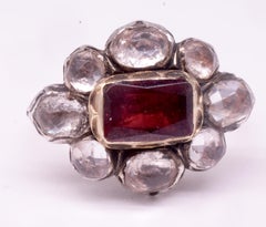 C1680 Stuart Period Paste Cluster Ring with Center Almandine Garnet
