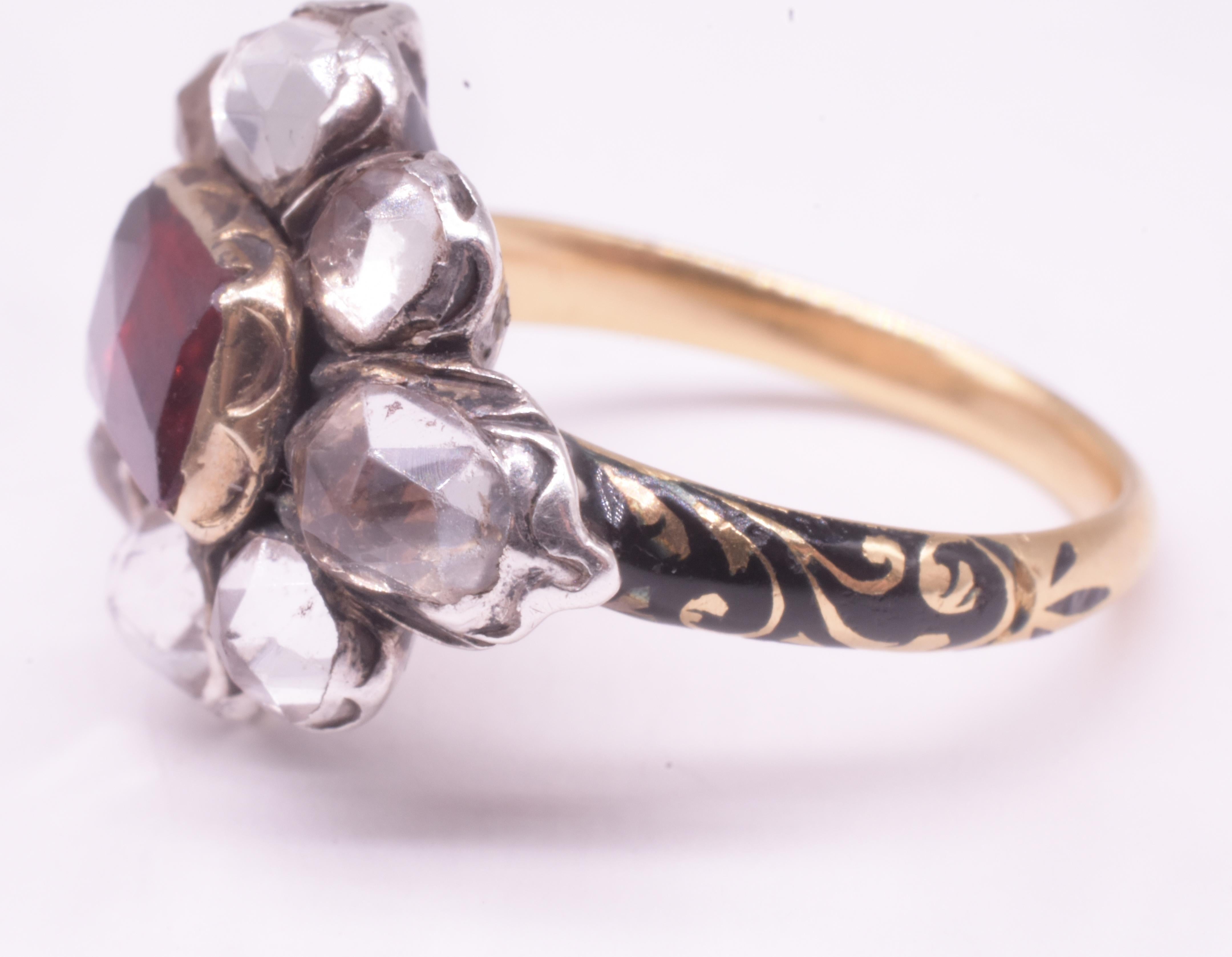 C1680 Stuart Period Paste Cluster Ring with Center Almandine Garnet In Excellent Condition For Sale In Baltimore, MD