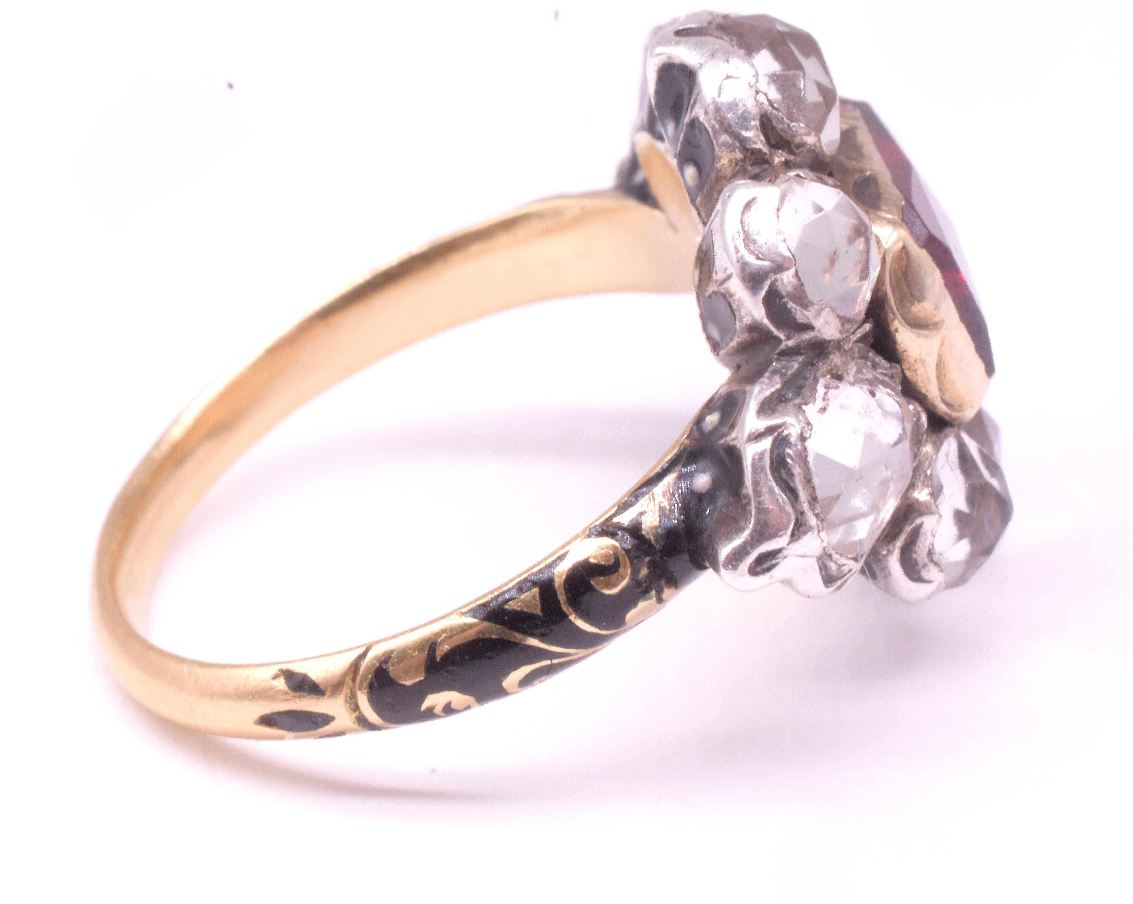 Women's or Men's C1680 Stuart Period Paste Cluster Ring with Center Almandine Garnet For Sale