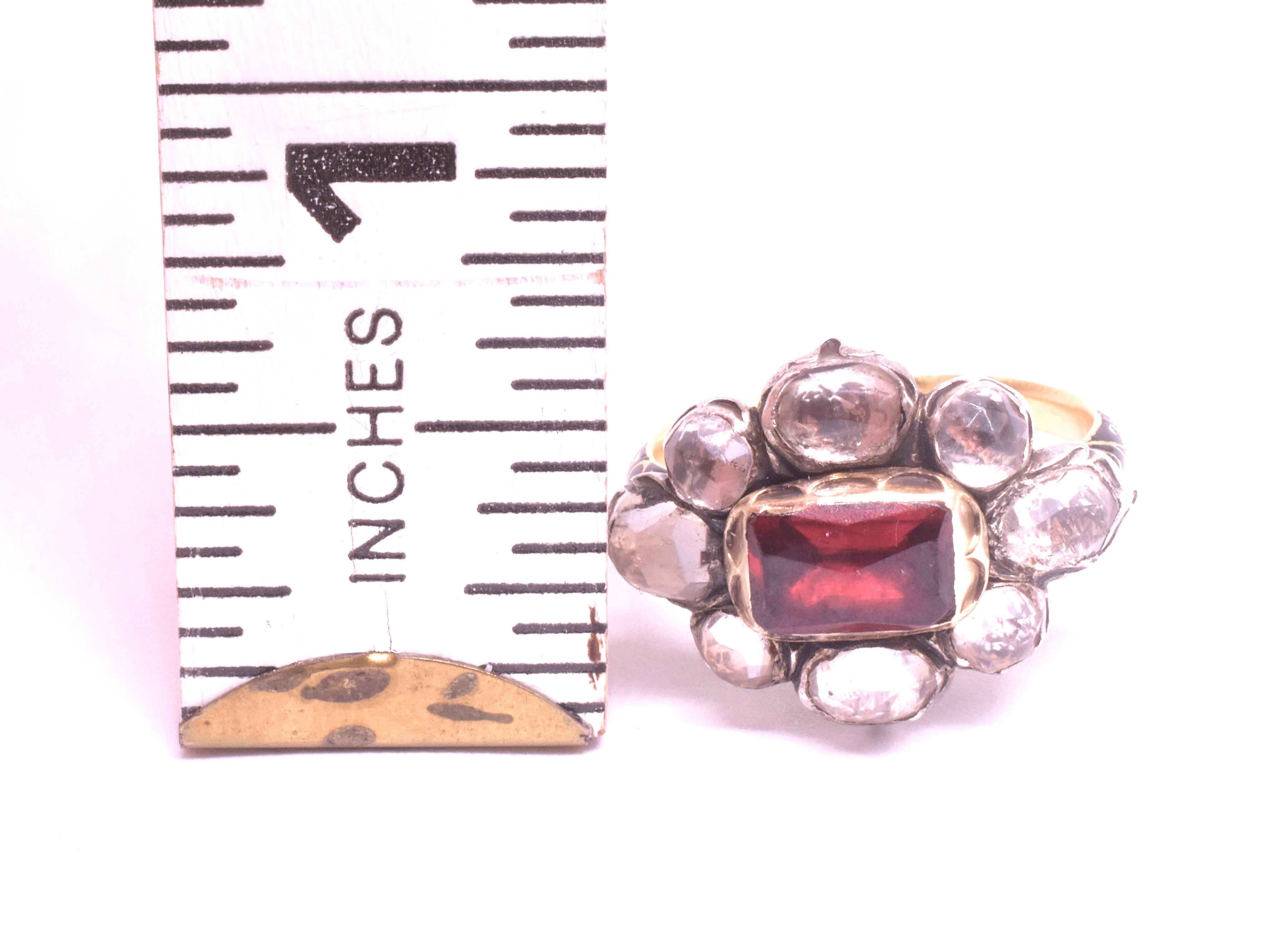 C1680 Stuart Period Paste Cluster Ring with Center Almandine Garnet For Sale 2