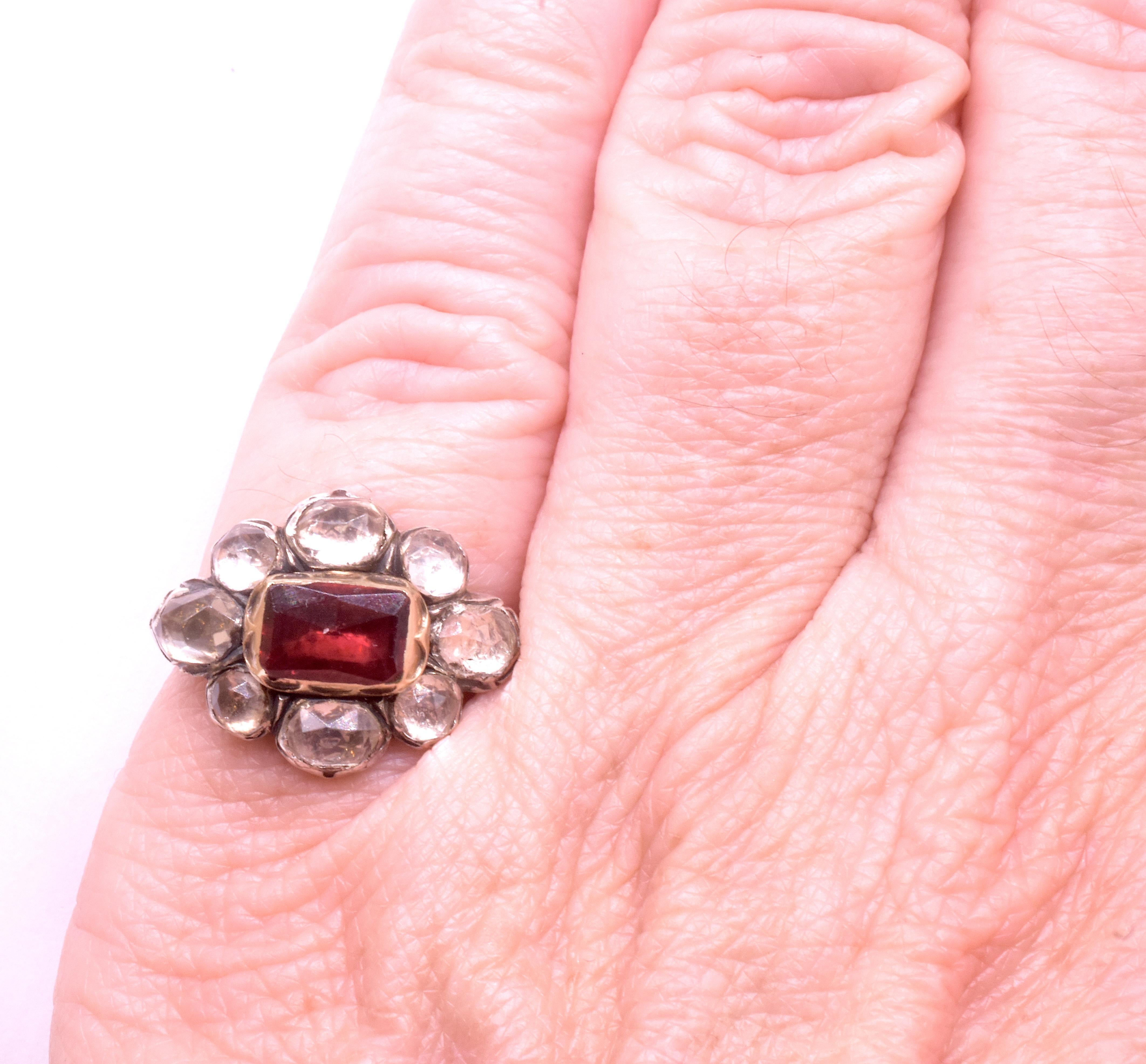 C1680 Stuart Period Paste Cluster Ring with Center Almandine Garnet For Sale 3