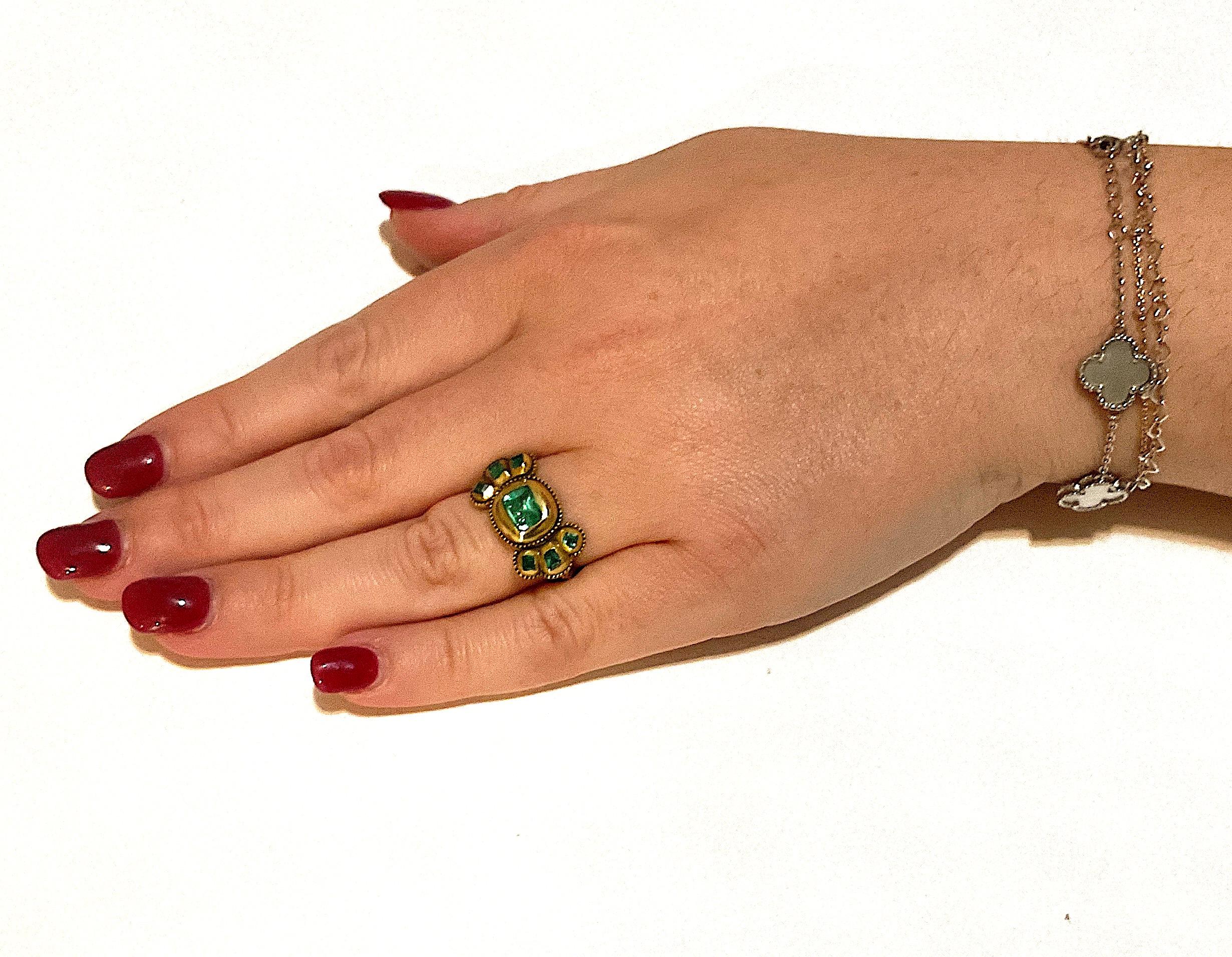 C1690 Iberian 7 Stone Table Cut Emerald Bow Form Ring For Sale 5