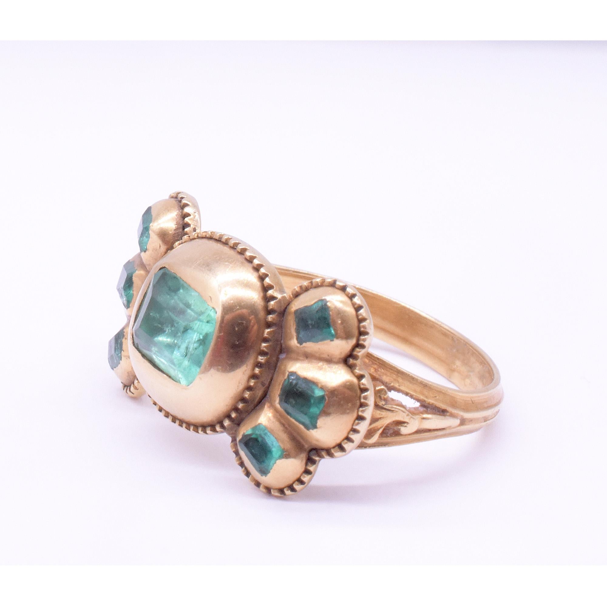 C1690 Iberian 7 Stone Table Cut Emerald Bow Form Ring For Sale 6