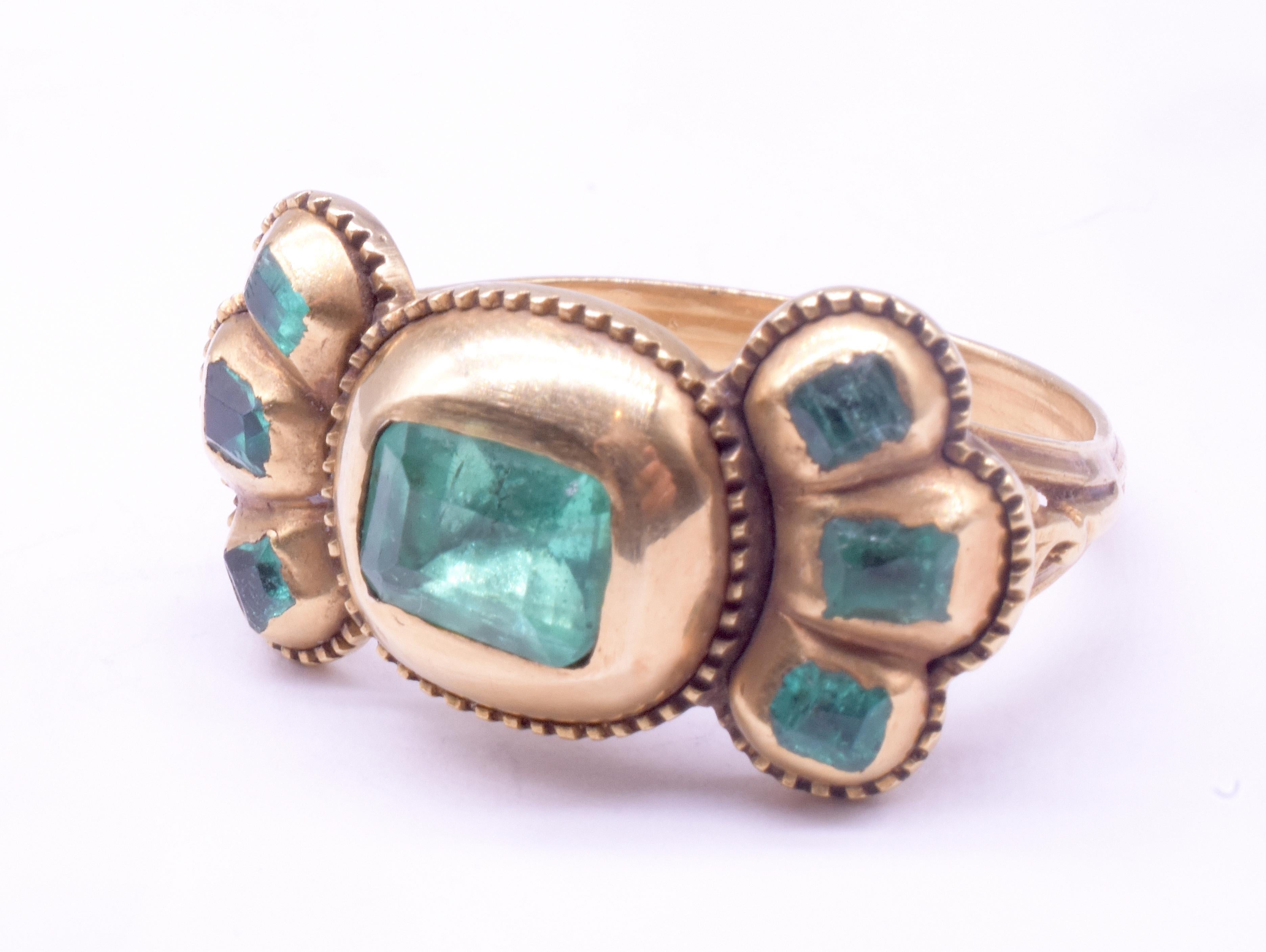 C1690 Iberian 7 Stone Table Cut Emerald Bow Form Ring For Sale 7
