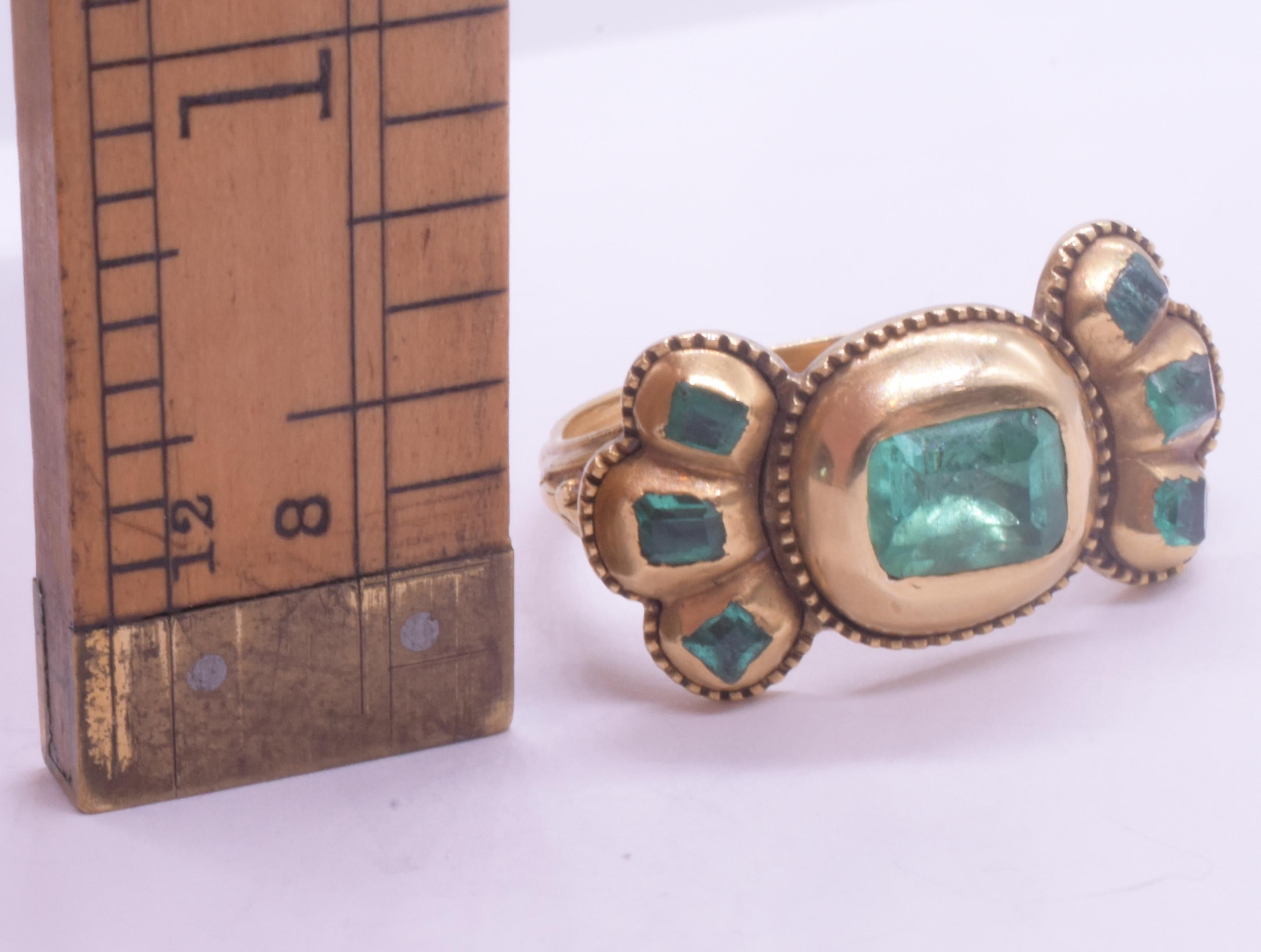 C1690 Iberian 7 Stone Table Cut Emerald Bow Form Ring For Sale 8
