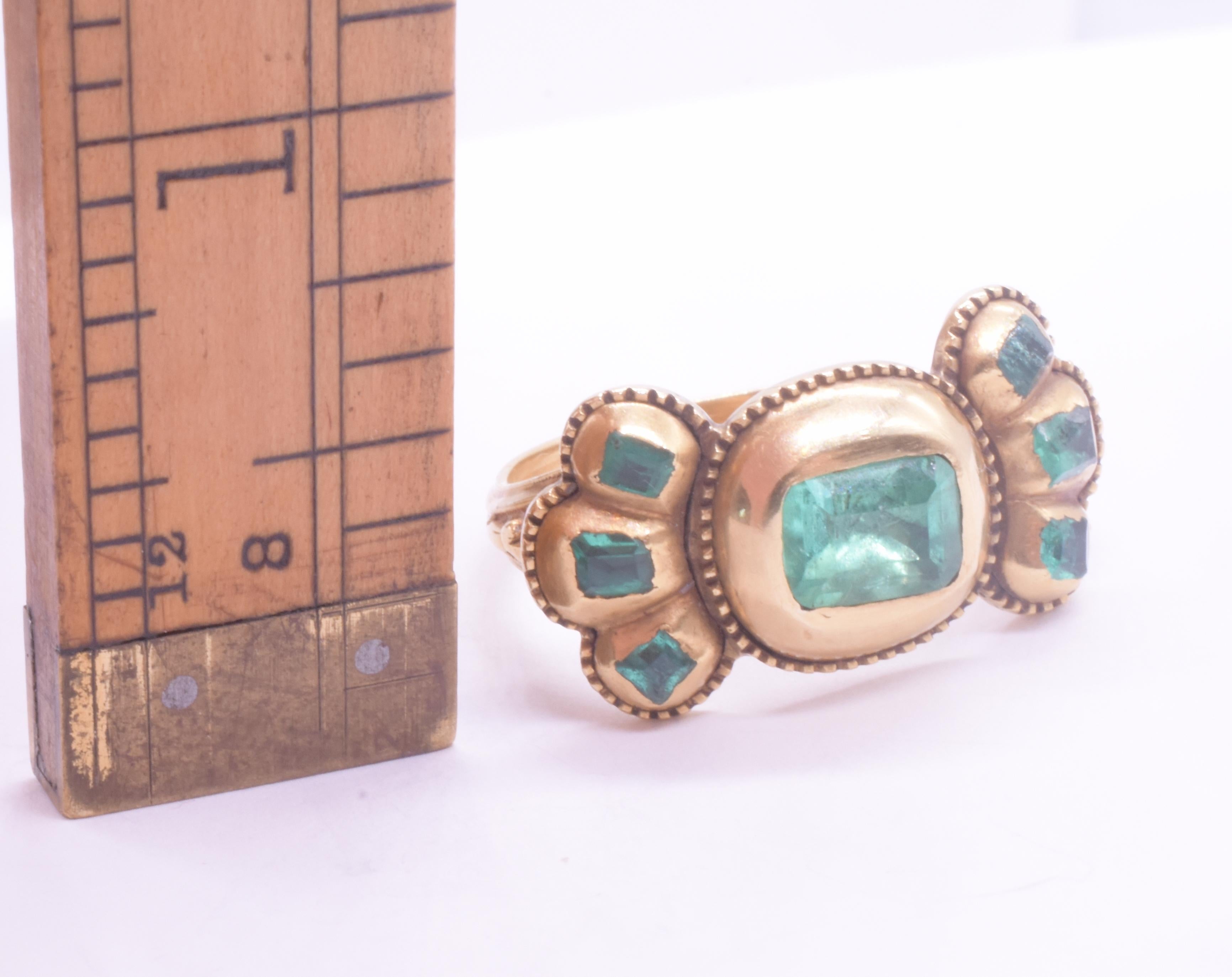 C1690 Iberian 7 Stone Table Cut Emerald Bow Form Ring For Sale 9