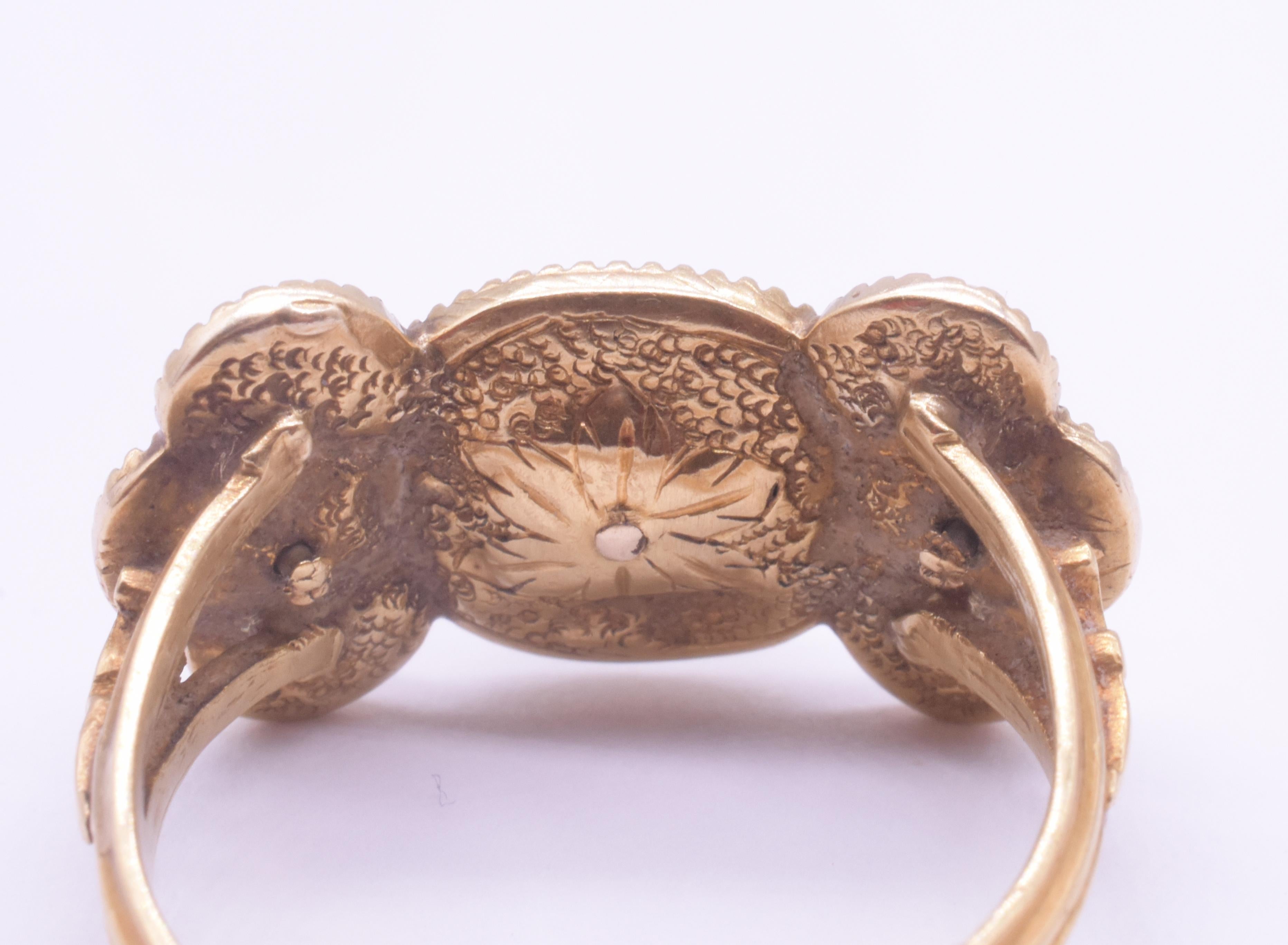 C1690 Iberian 7 Stone Table Cut Emerald Bow Form Ring For Sale 2