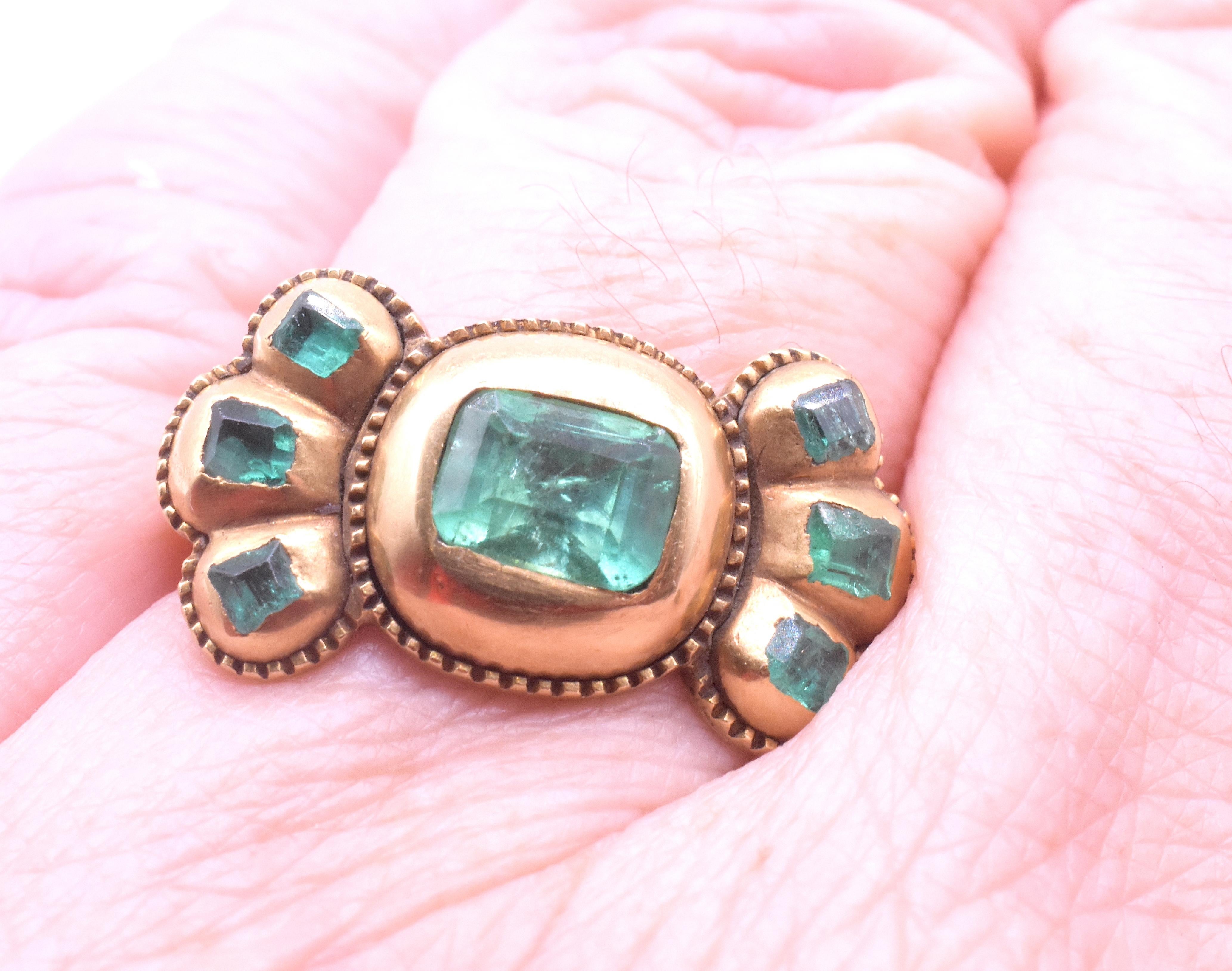 C1690 Iberian 7 Stone Table Cut Emerald Bow Form Ring For Sale 3