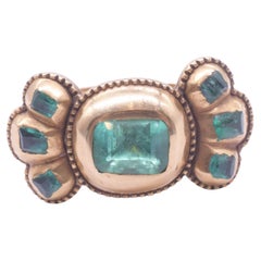 Antique C1690 Iberian 7 Stone Table Cut Emerald Bow Form Ring
