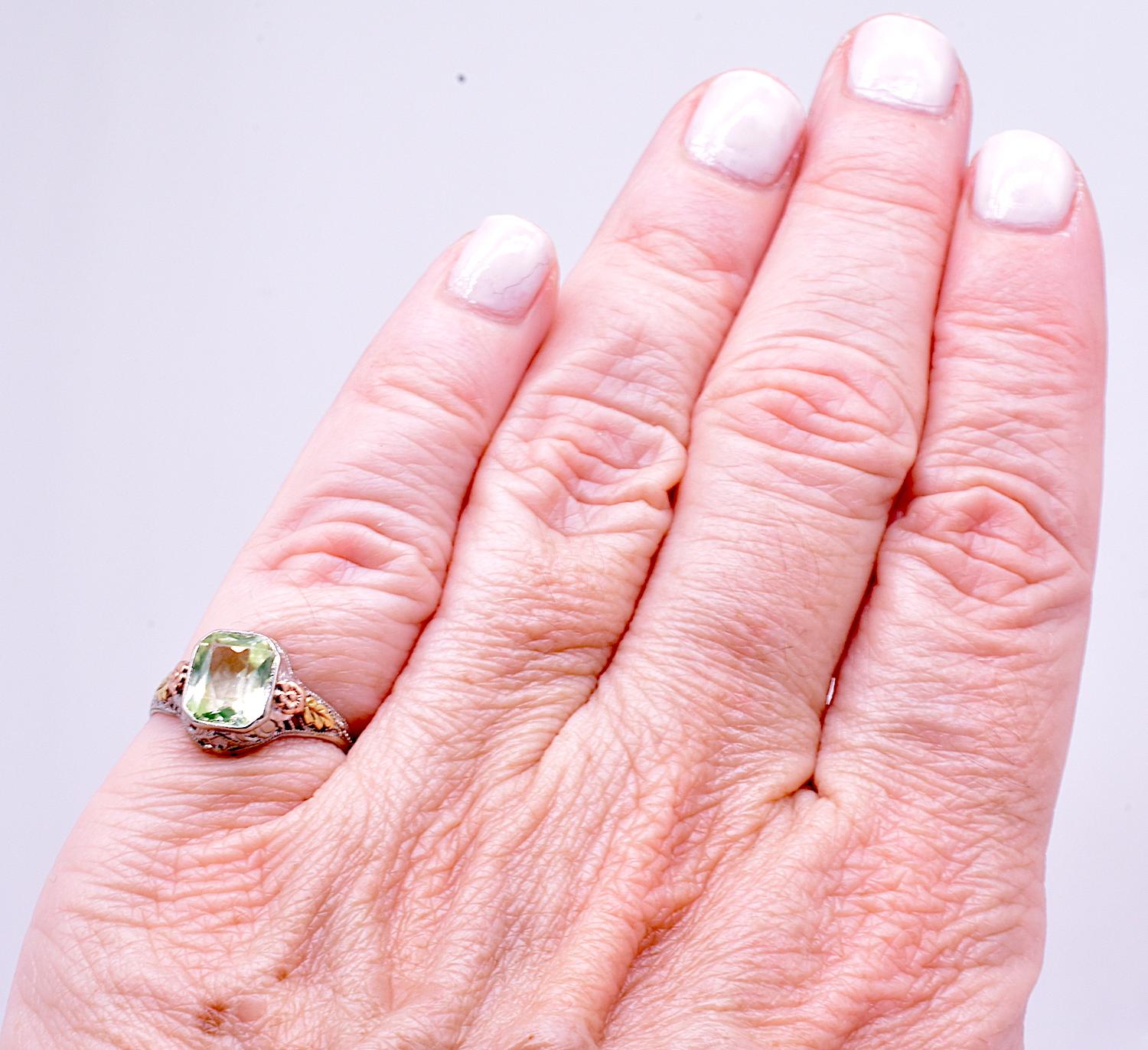 Women's C1910 Antique Ostby & Barton 10k Peridot Filligree Ring of 2 color Gold