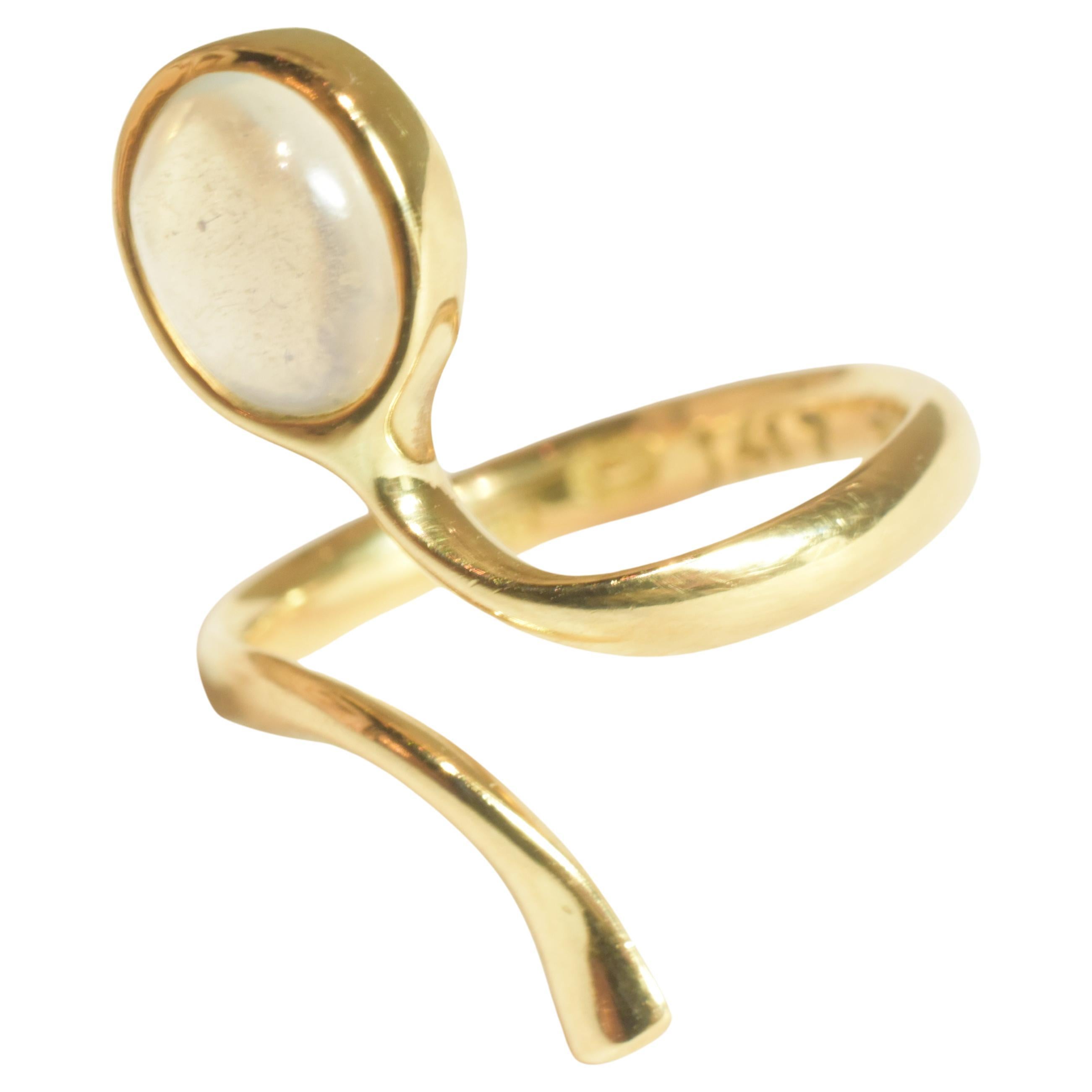 C1980 18K Georg Jensen Curvaceous Stylized single Moonstone Snake Ring