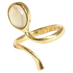 C1980 18K Georg Jensen Curvaceous Stylized solo Moonstone Snake Ring
