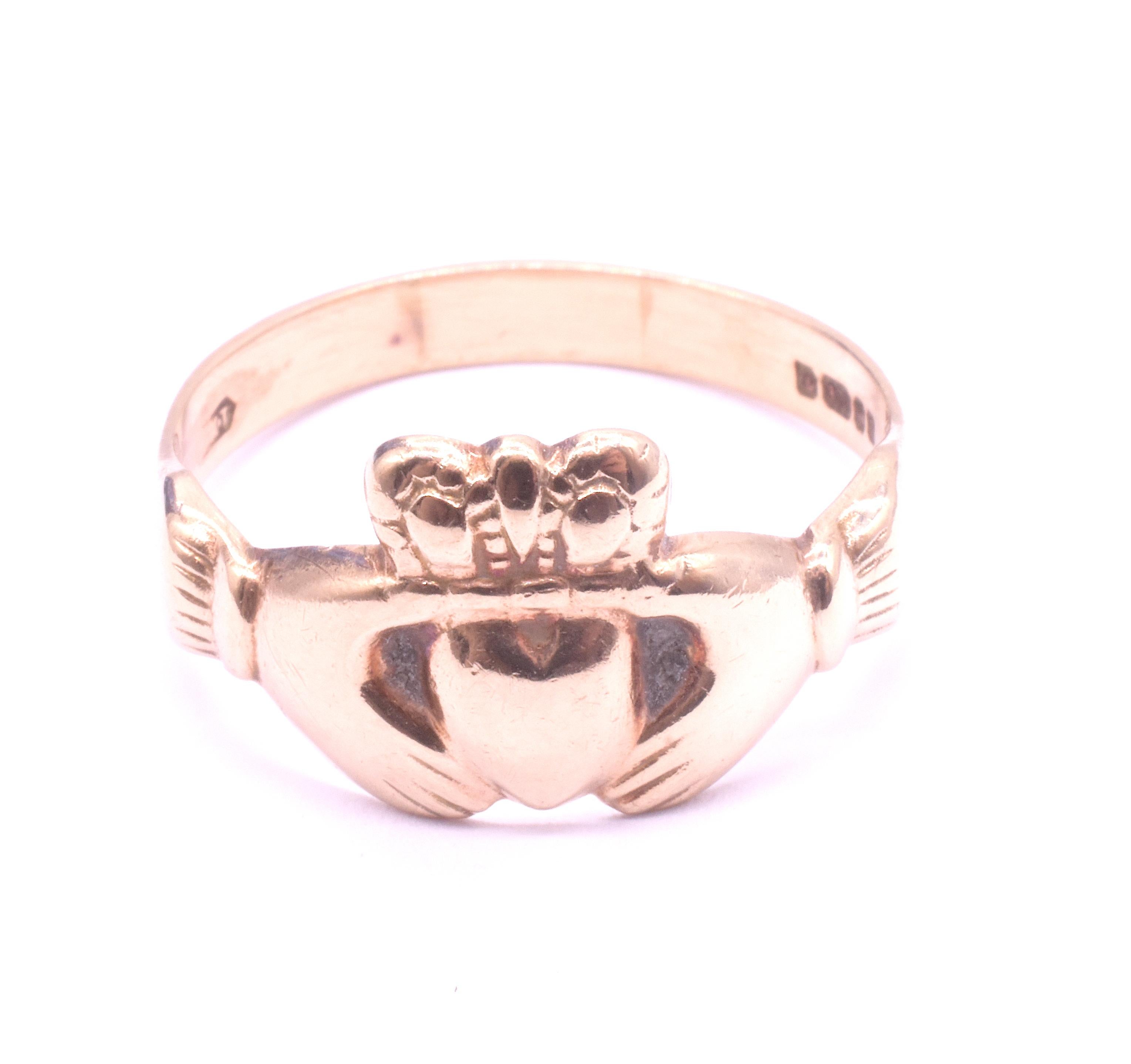 da uomo o donna HM London 1970 Anello irlandese Claddagh a forma di cuore, misura 10 in vendita