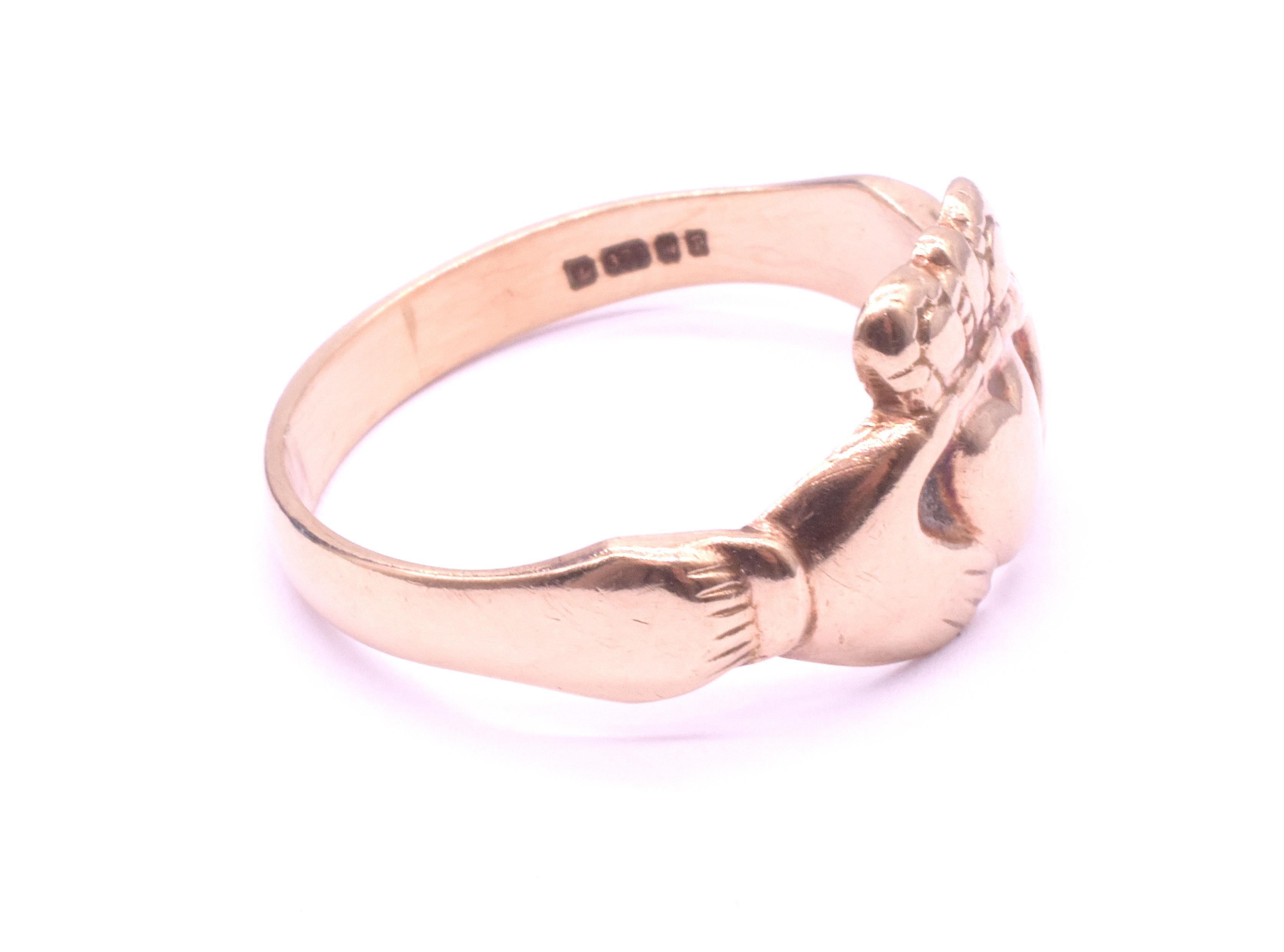 HM London 1970 Anello irlandese Claddagh a forma di cuore, misura 10 in vendita 2
