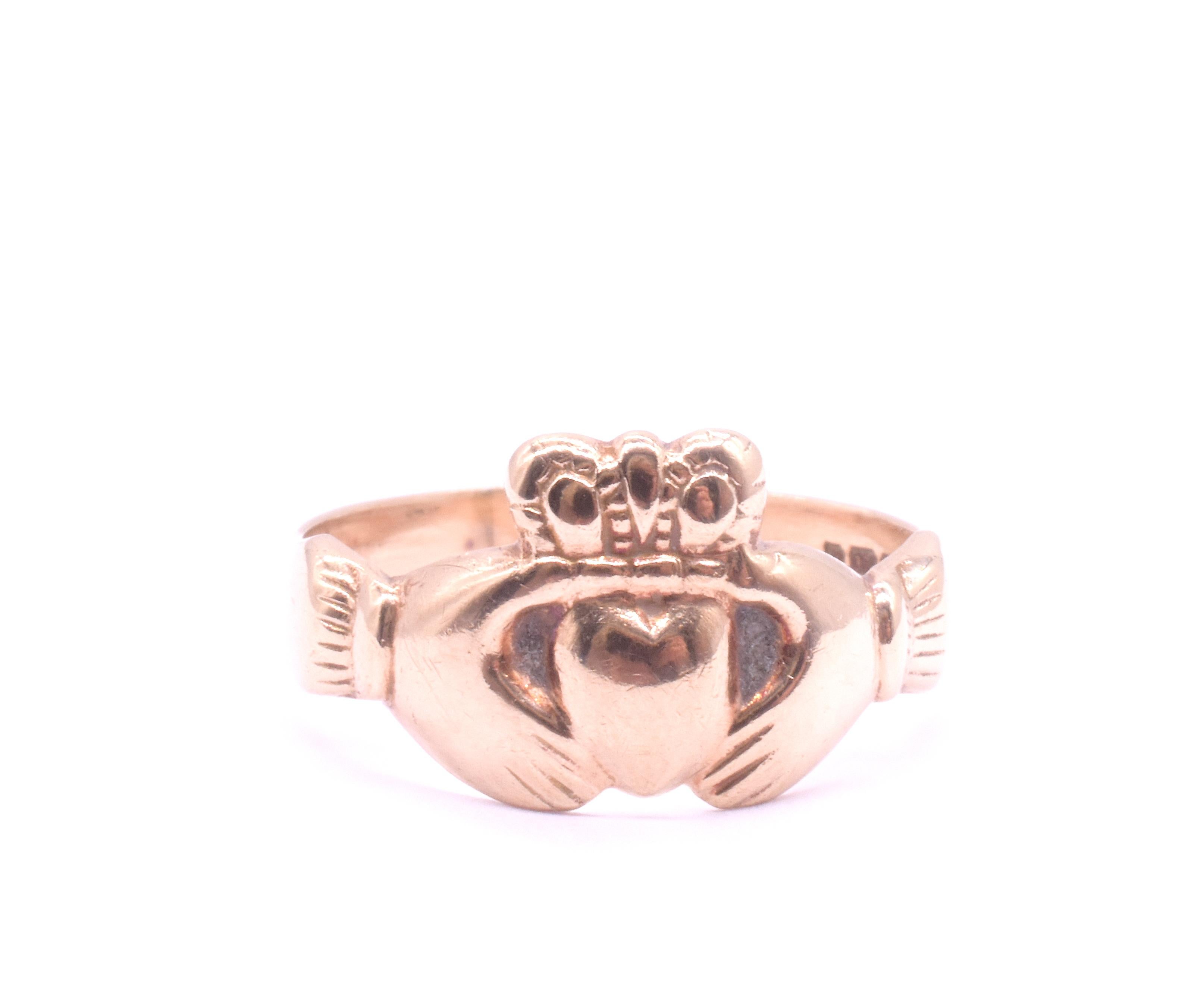 HM London 1970 Anello irlandese Claddagh a forma di cuore, misura 10 in vendita 4