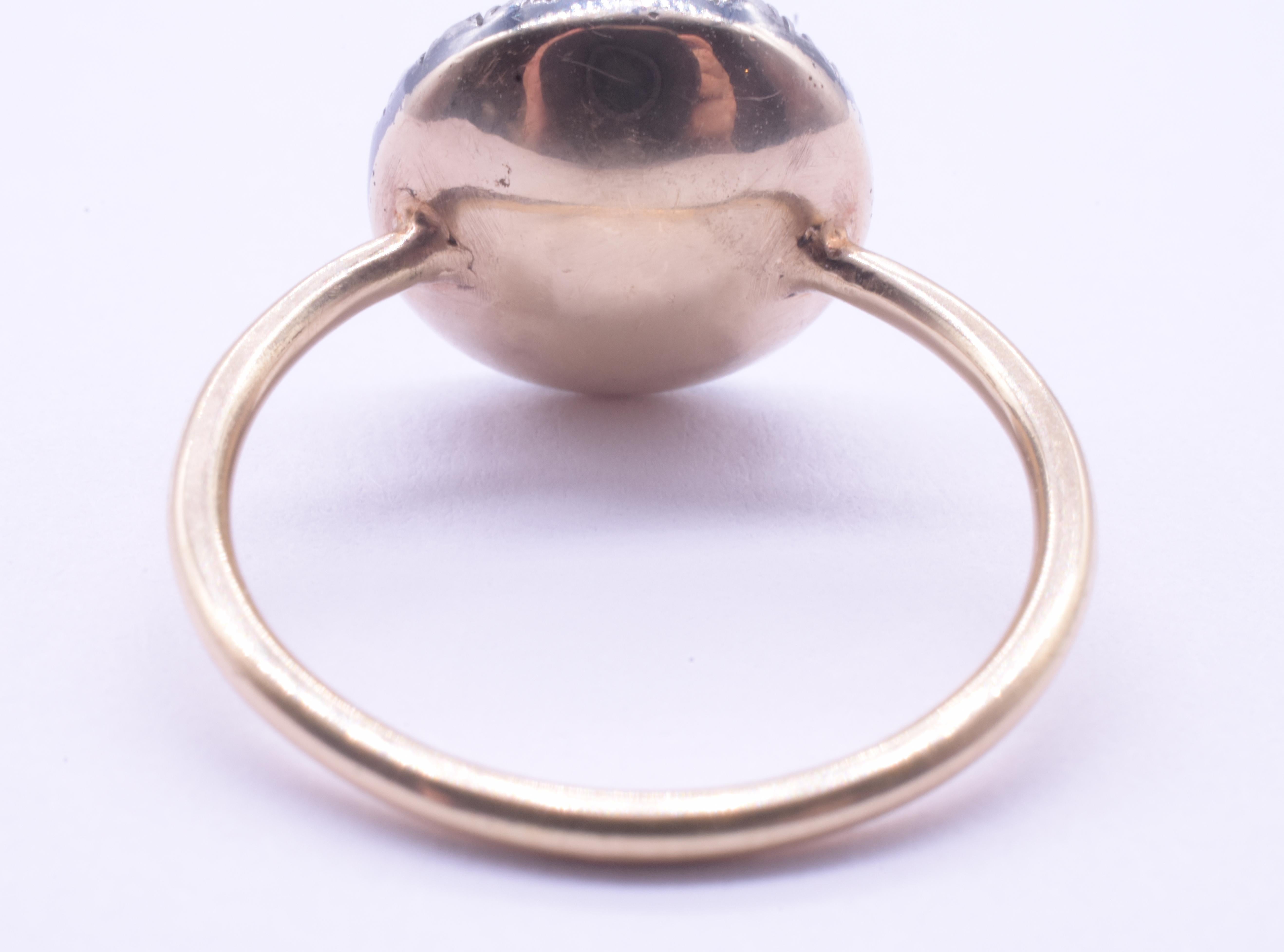 Anello a grappolo di diamanti in stile tardo georgiano a 18 carati con una pietra turchese centrale in vendita 6