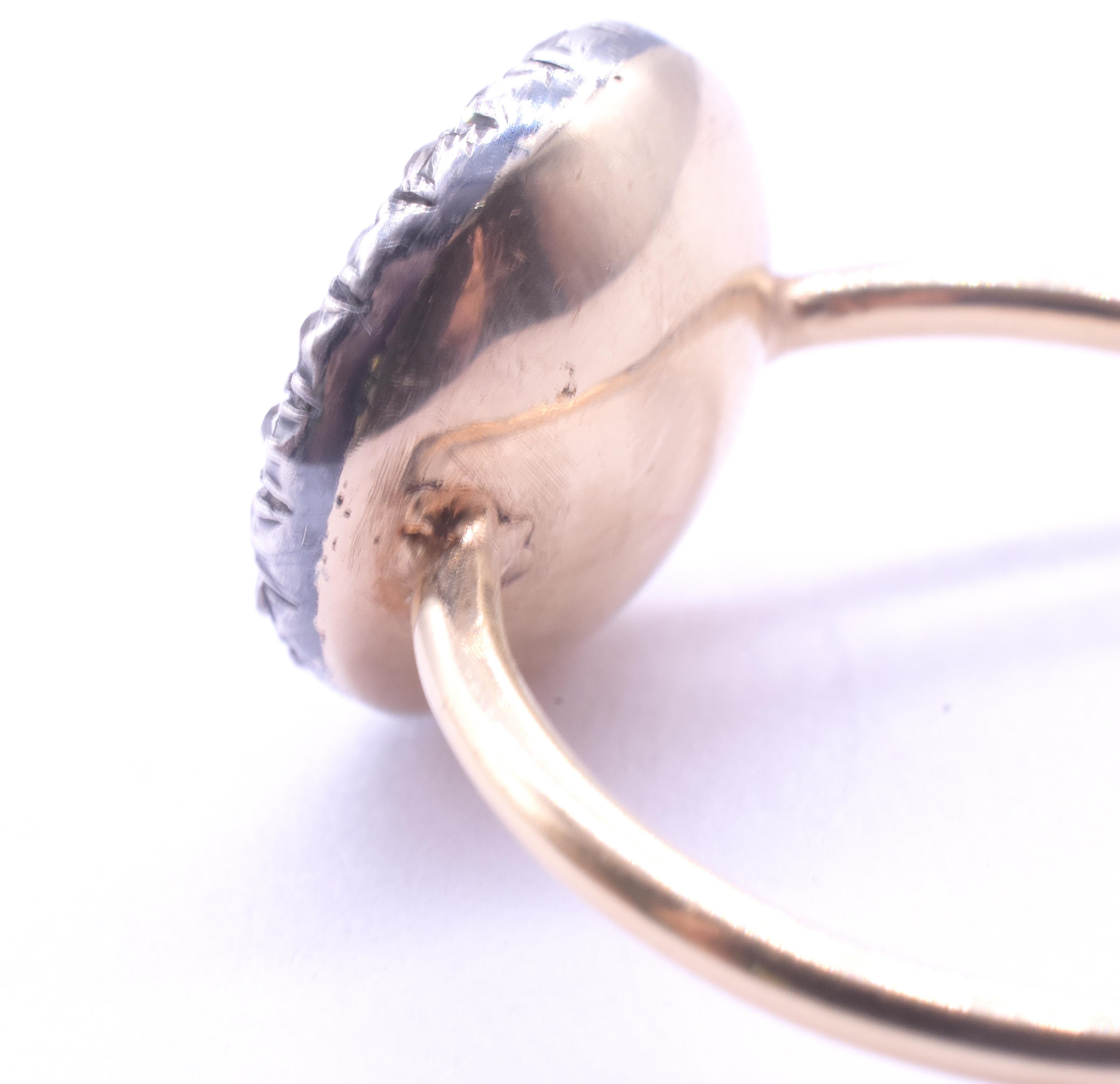 Anello a grappolo di diamanti in stile tardo georgiano a 18 carati con una pietra turchese centrale in vendita 9