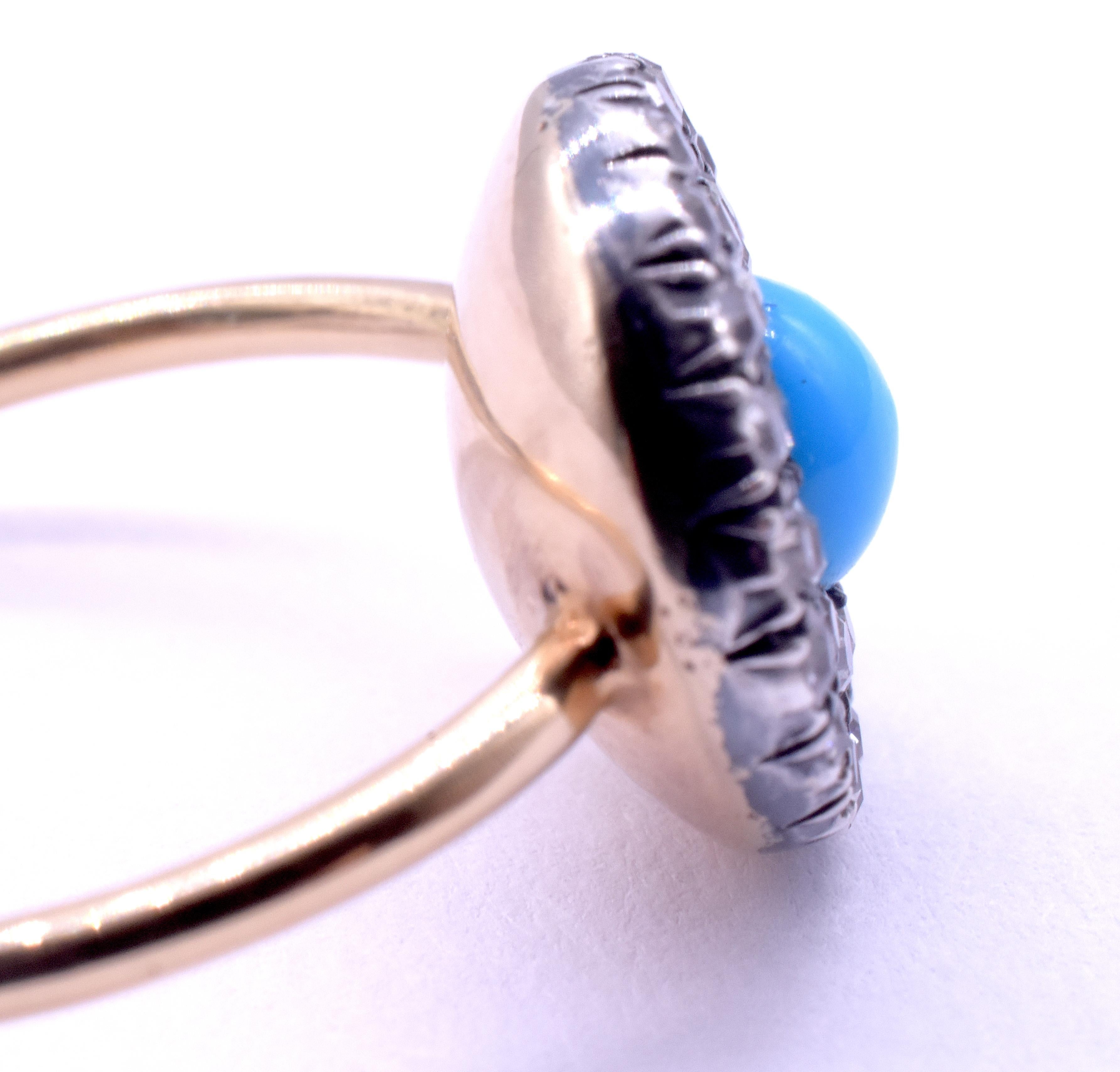 Anello a grappolo di diamanti in stile tardo georgiano a 18 carati con una pietra turchese centrale in vendita 11