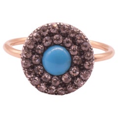 Late Georgian 18K Diamond Cluster Ring with a Turquoise Stone Center