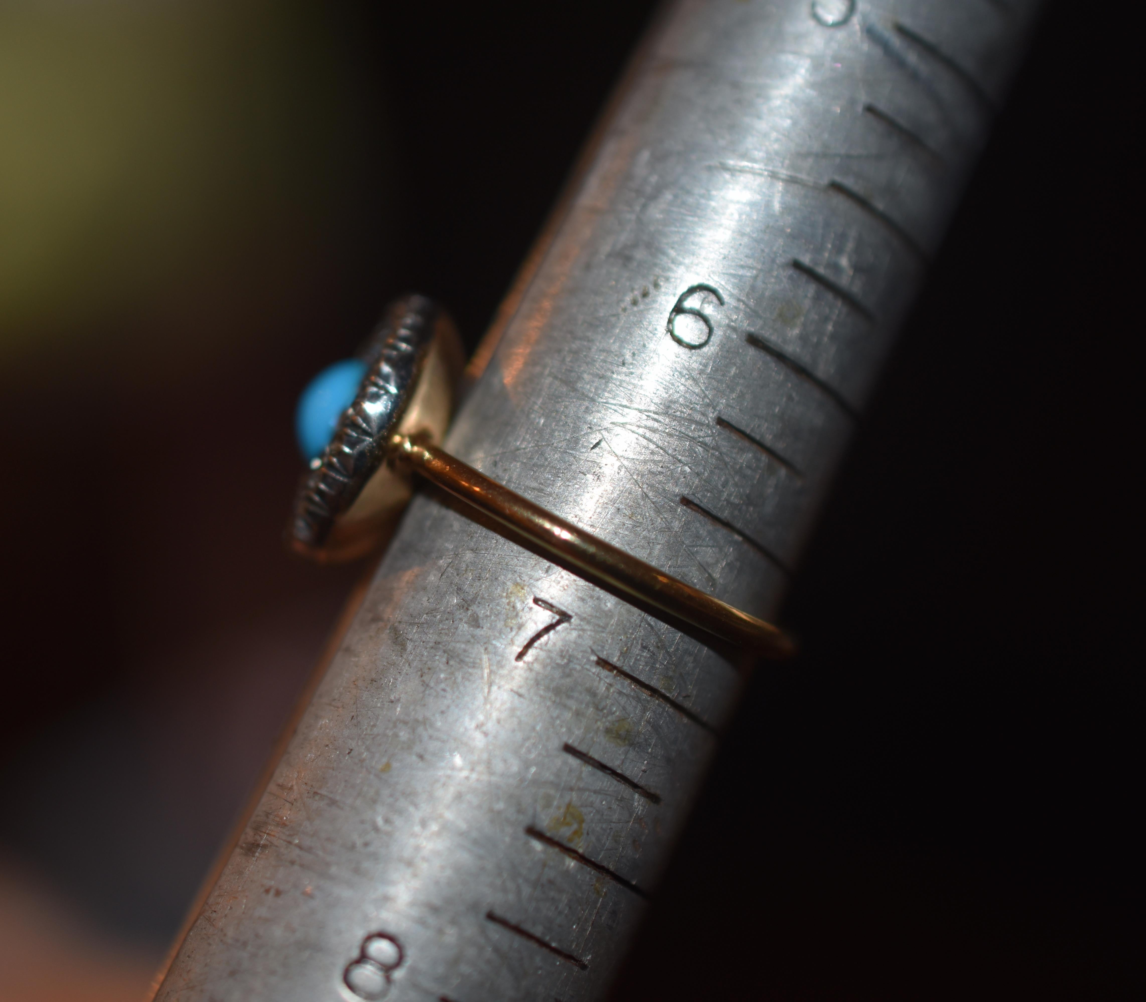 Anello a grappolo di diamanti in stile tardo georgiano a 18 carati con una pietra turchese centrale in vendita 14