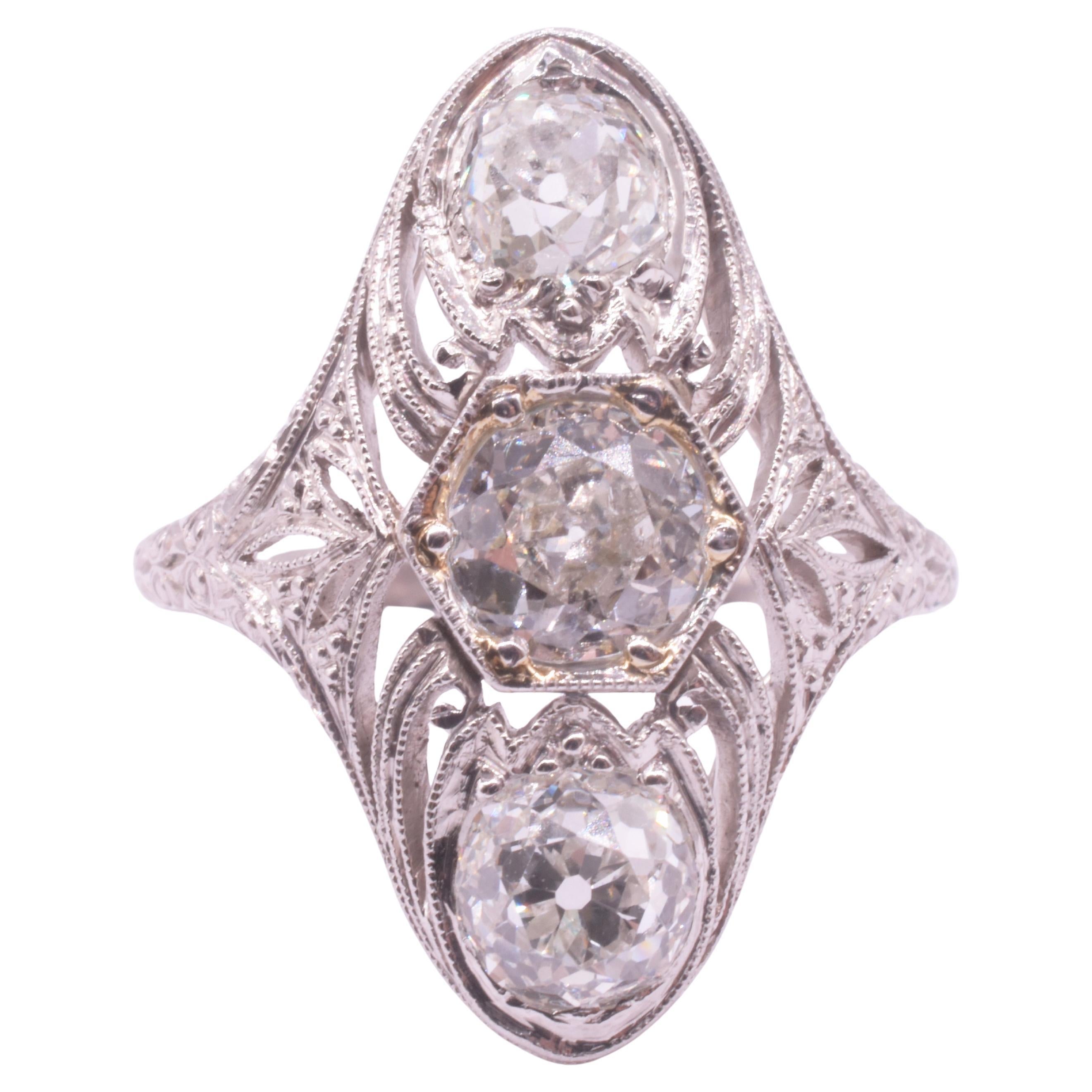 Marquise Shaped Art Deco Triple Diamond Ring