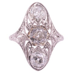Marquise Shaped Art Deco Triple Diamond Ring
