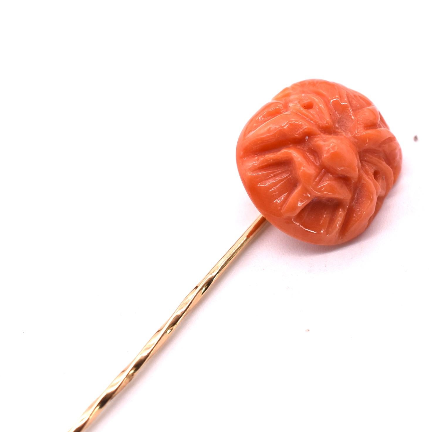 Victorian Coral Stickpin of Figural Face in the Motif of the Grotesque In Excellent Condition For Sale In Baltimore, MD