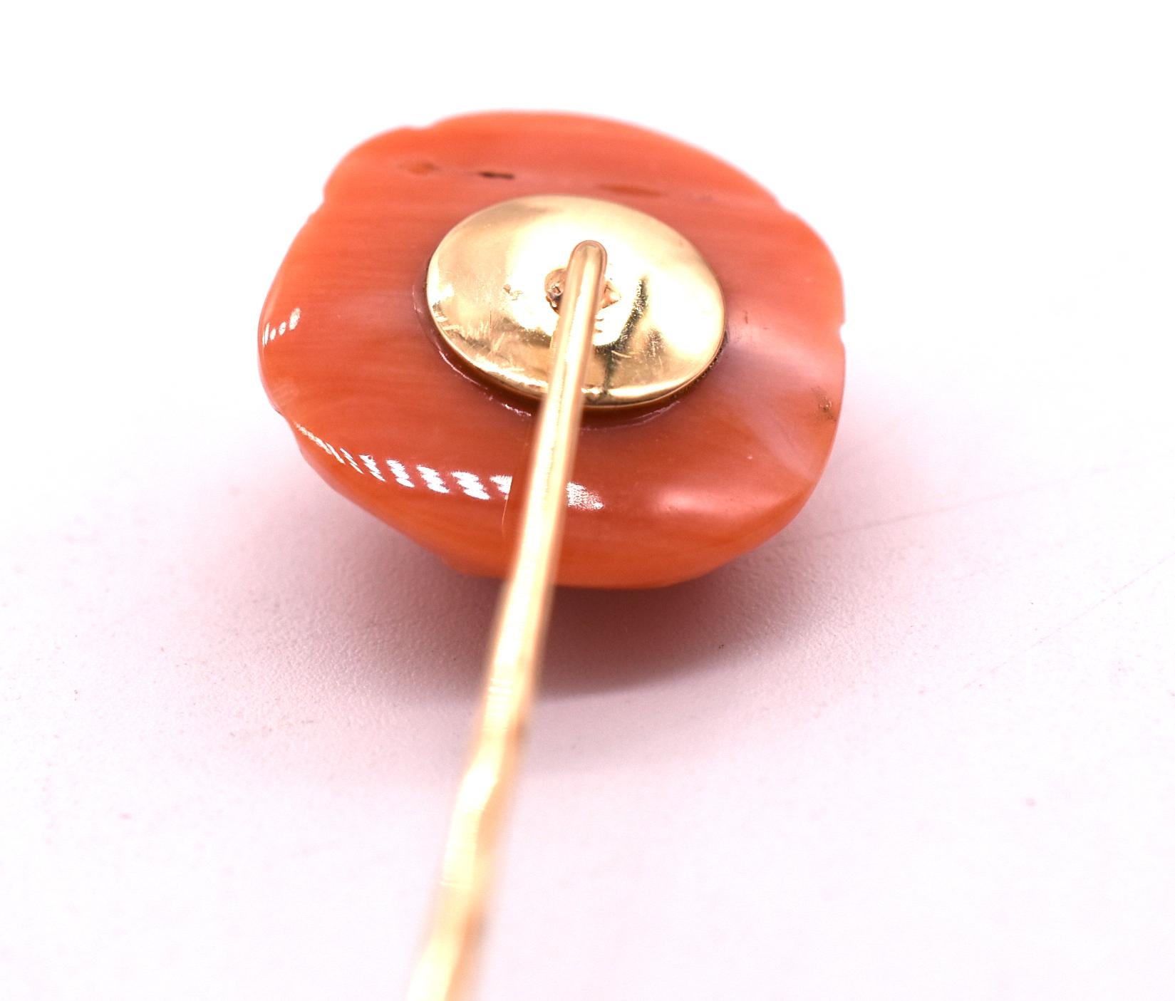 Women's Victorian Coral Stickpin of Figural Face in the Motif of the Grotesque For Sale