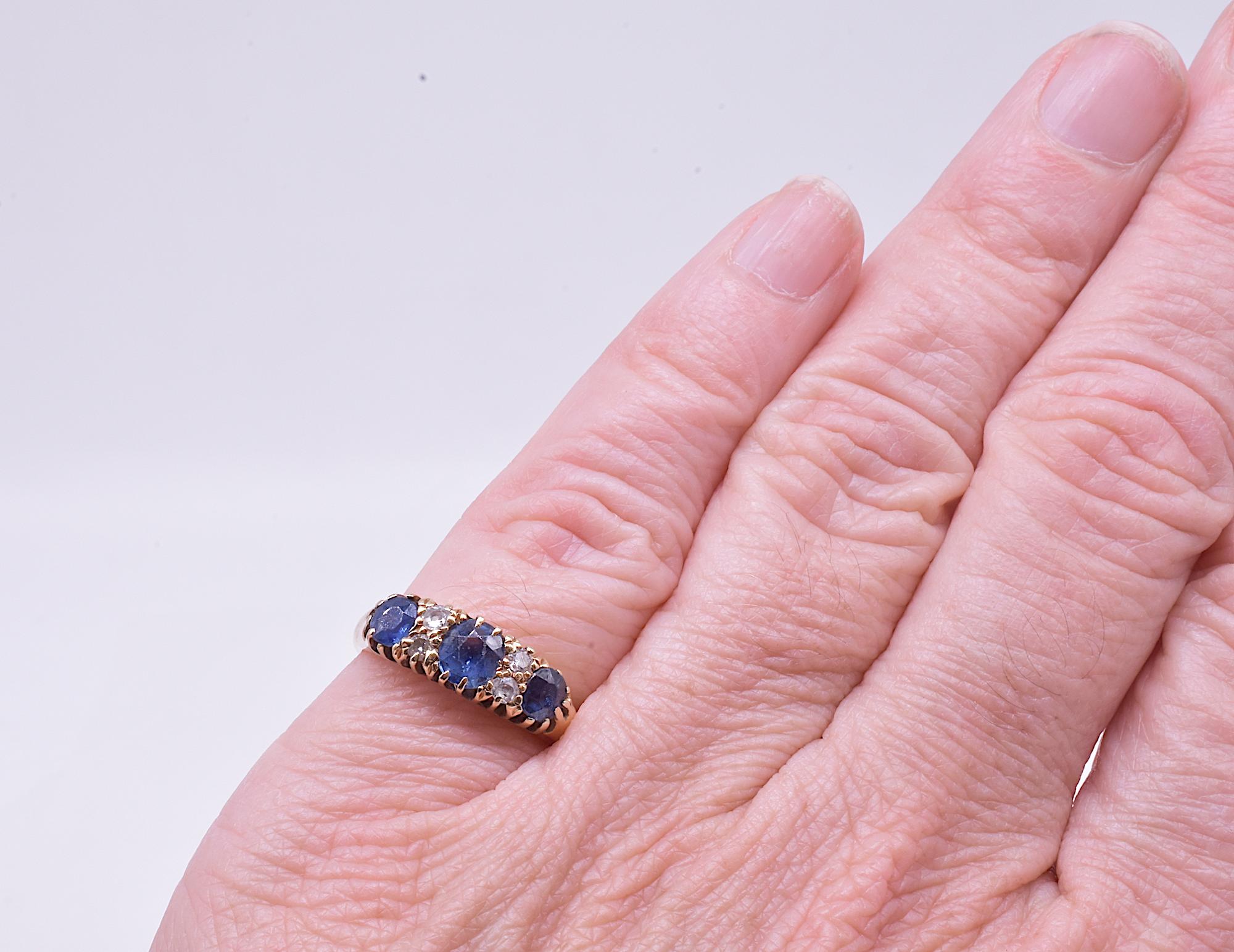 Edwardian Ceylon and Sapphire And Diamond Seven Stone Ring 4