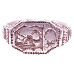 C1650 Medieval Silver Signet Ring Of Pelican in Her Piety and Religious Symbols