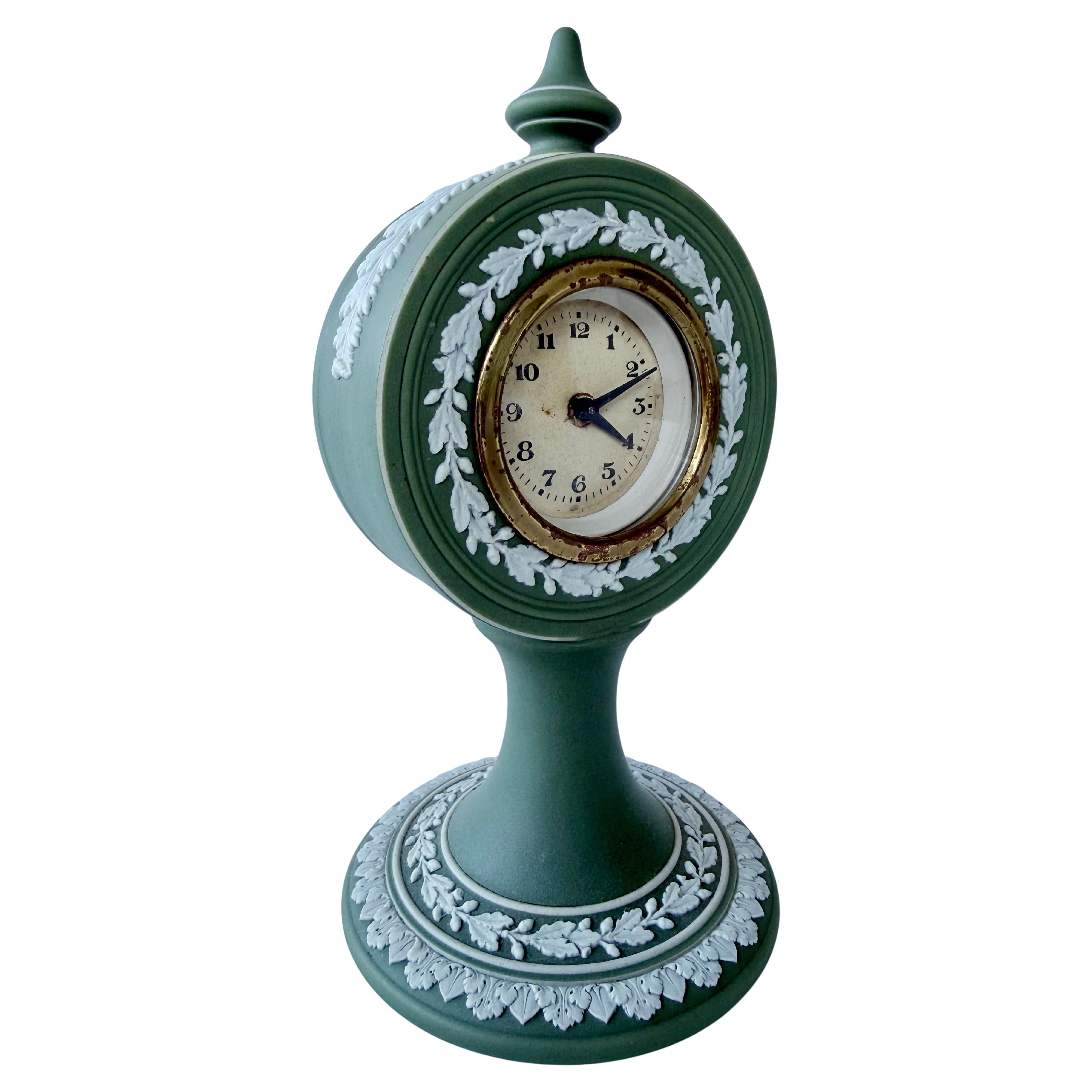 Published Arts and Crafts Wedgwood Green Dip Jasper Ware 25 Hour Clock (& Book) For Sale