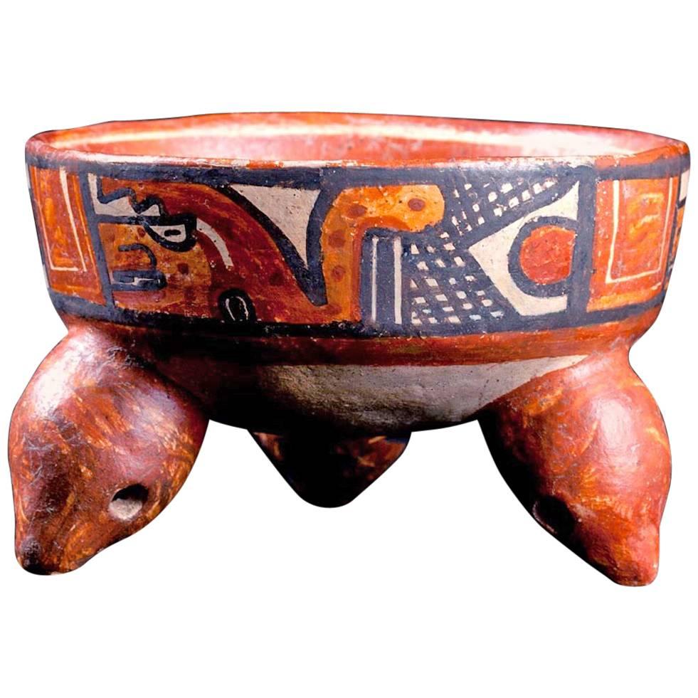 Published Papagayo Polychromed Rattling Tripod Bowl, Guanacaste, Costa Rica For Sale