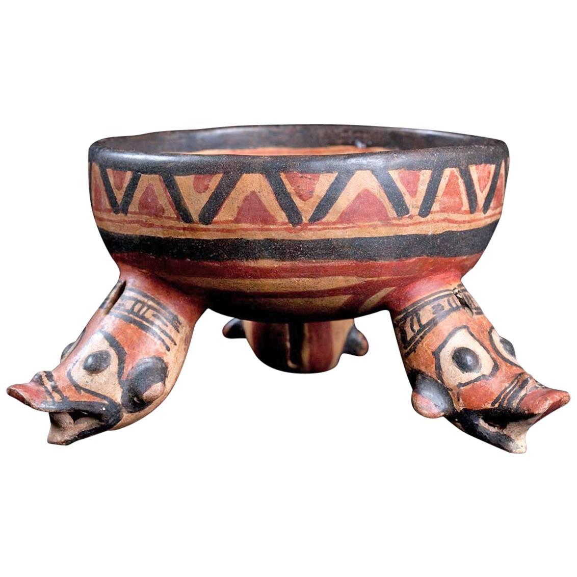 Published Polychromed Rattling Tripod Bowl - Guanacaste, Costa Rica (600-900 AD) For Sale