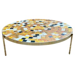 Published Tile & Brass Round Cocktail Table by Samson Berman