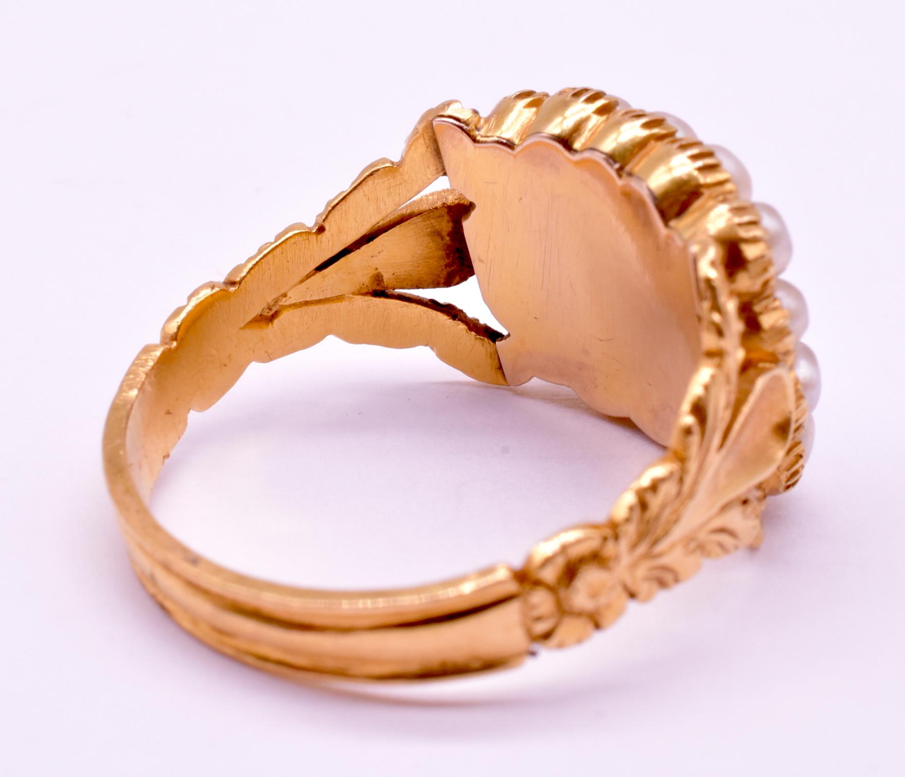 Women's Georgian 22K Memorial Ring with Pearl Surround, Hallmarked 1833