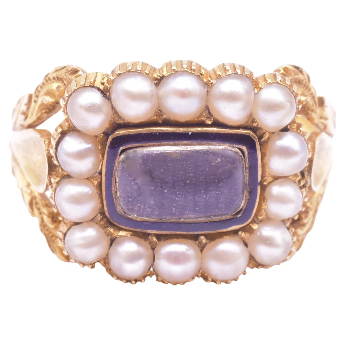 Georgian 22K Memorial Ring with Pearl Surround, Hallmarked 1833