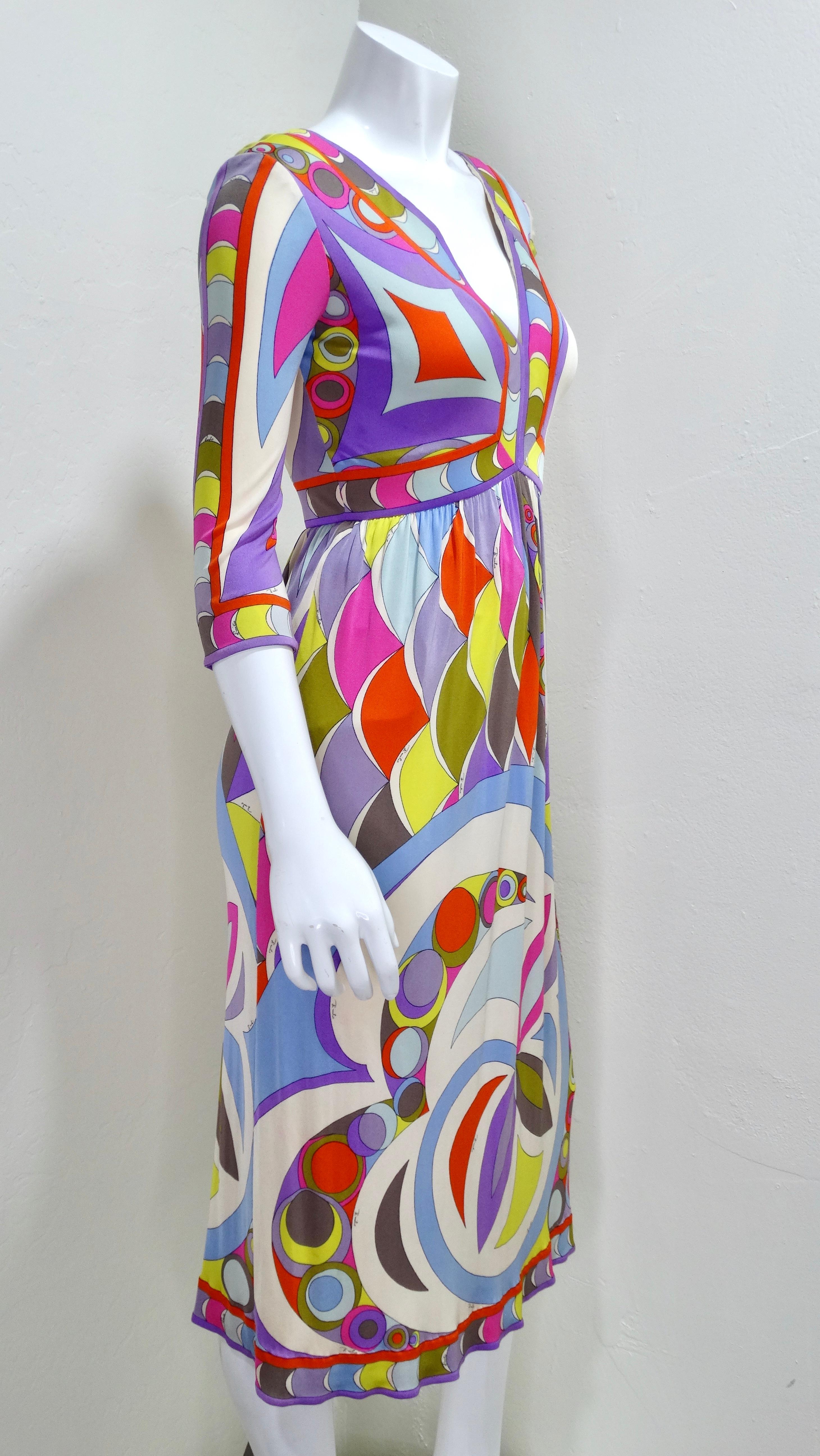 Pucci 1960's Empire-Waist Mod Silk Maxi Dress For Sale at 1stDibs